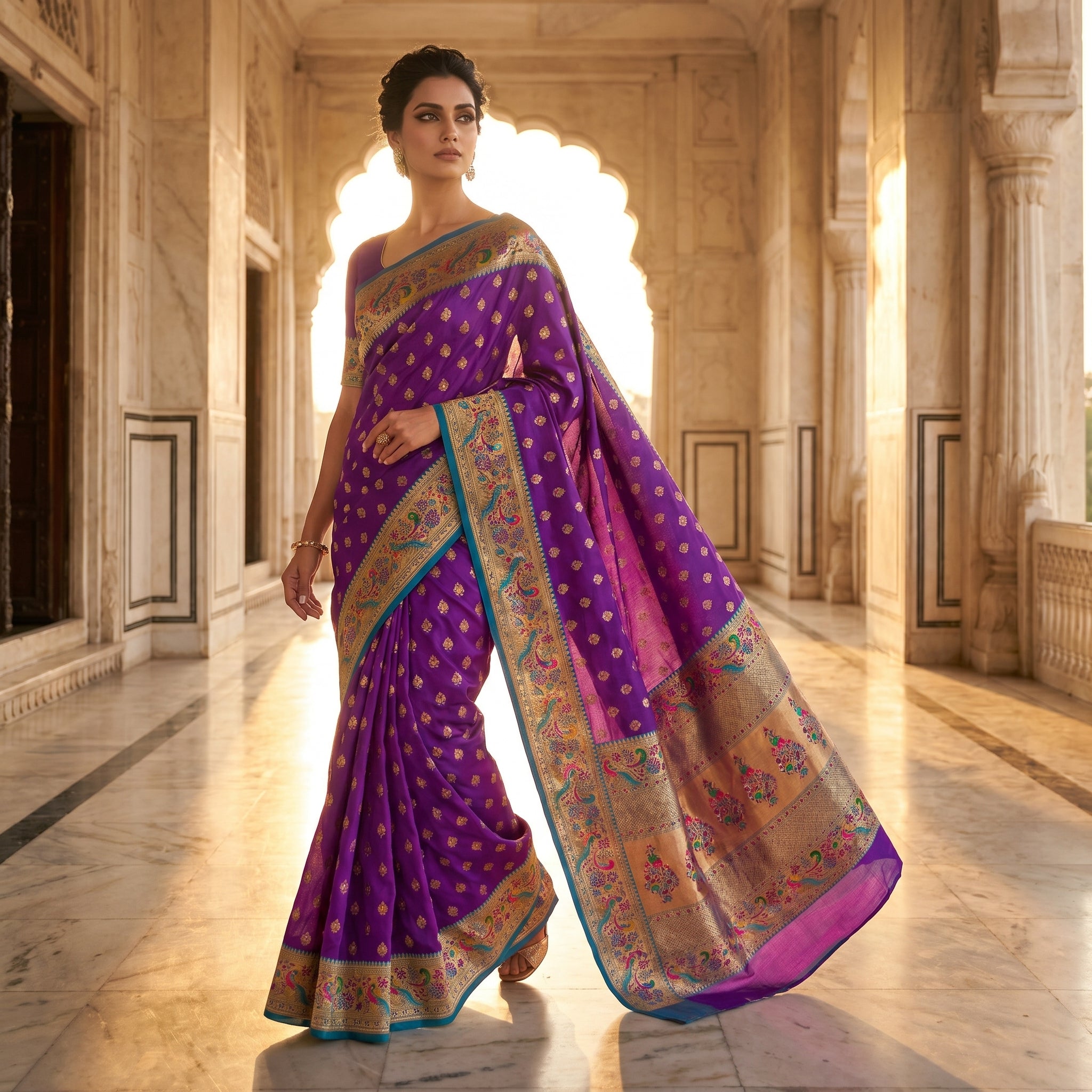 Vihangini Powerloom Paithani Silk (B) Ready To Wear Pocket Saree