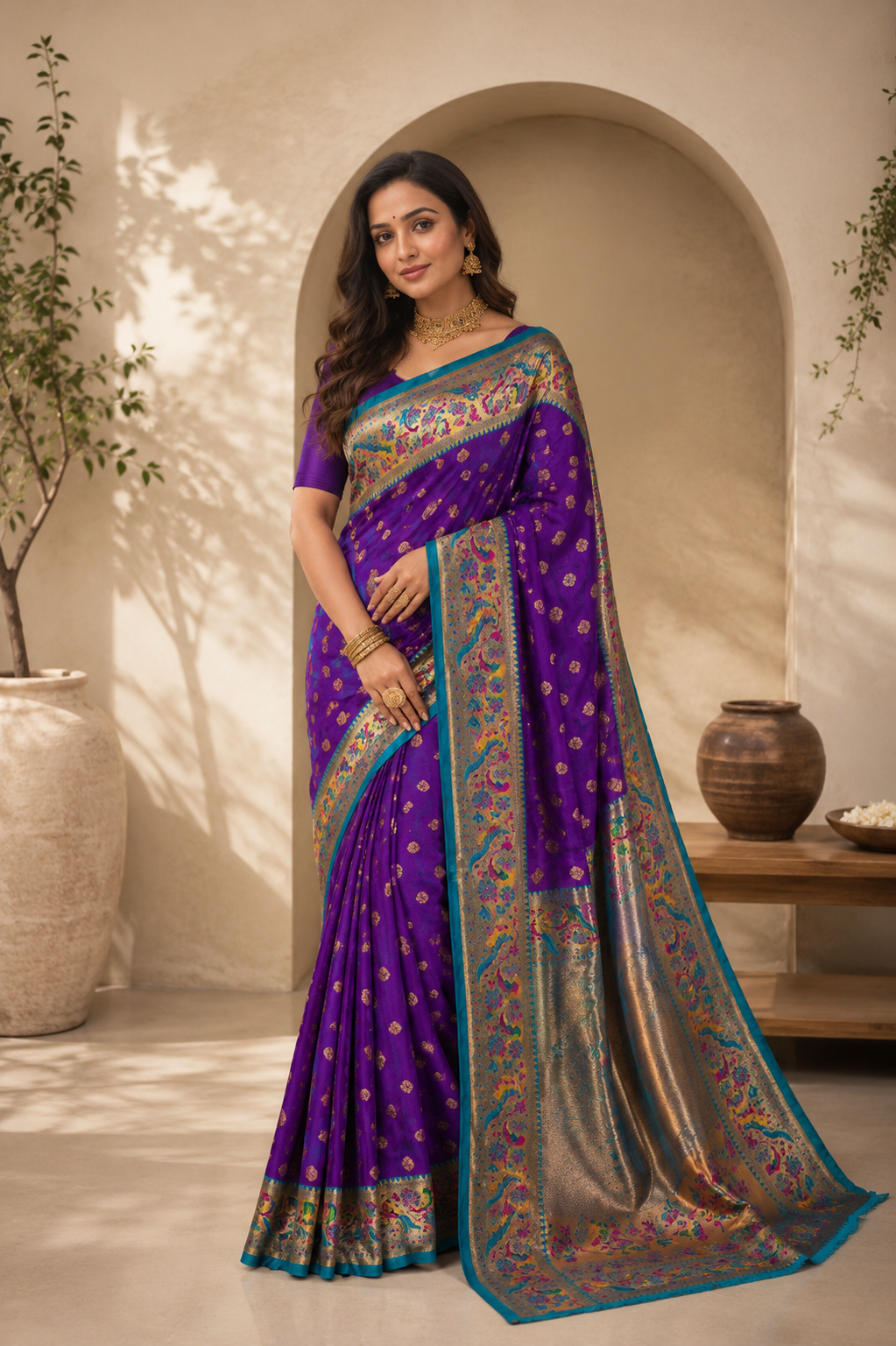 Vihangini Powerloom Paithani Silk (B) Ready To Wear Pocket Saree