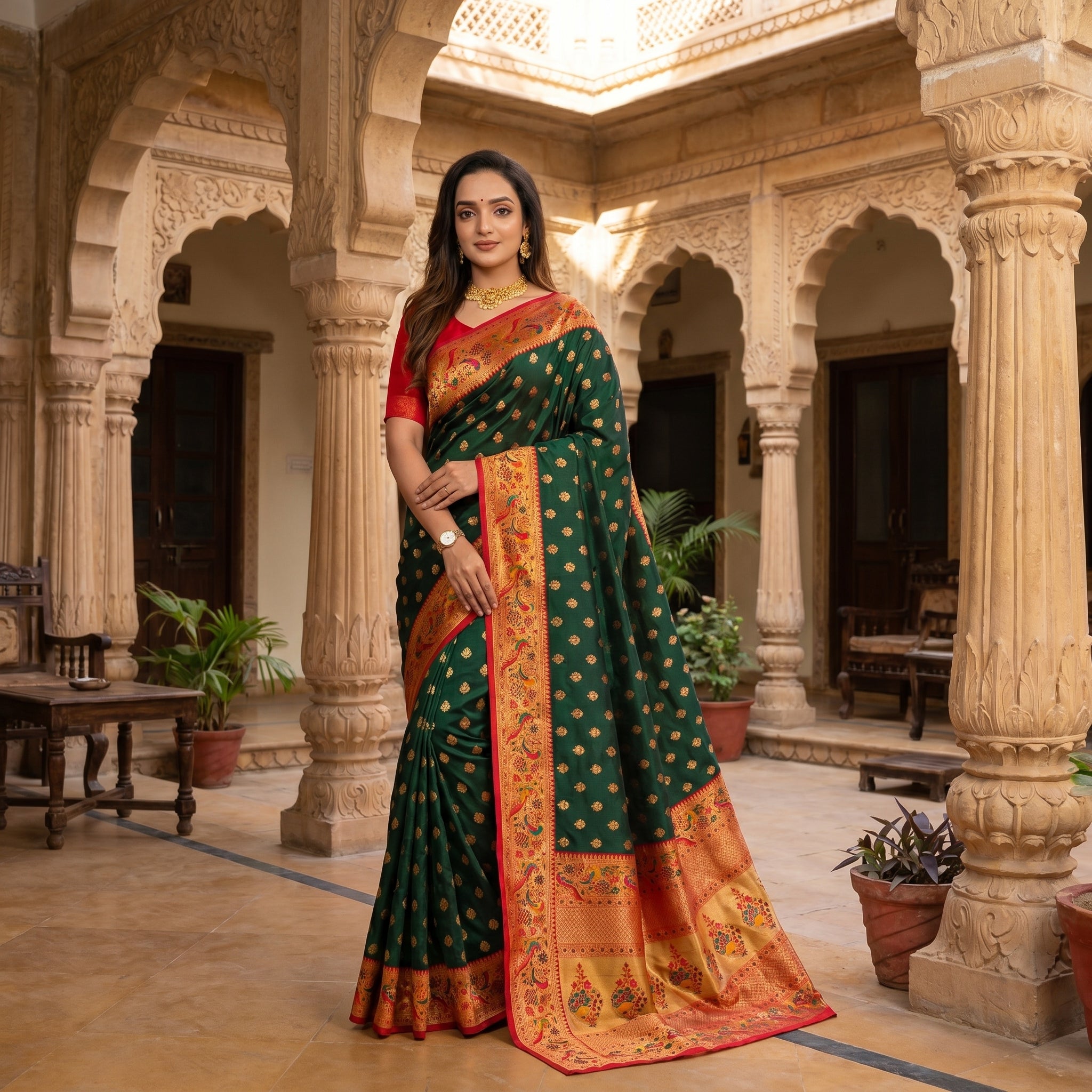 Vihangini Powerloom Paithani Silk (C) Ready To Wear Pocket Saree
