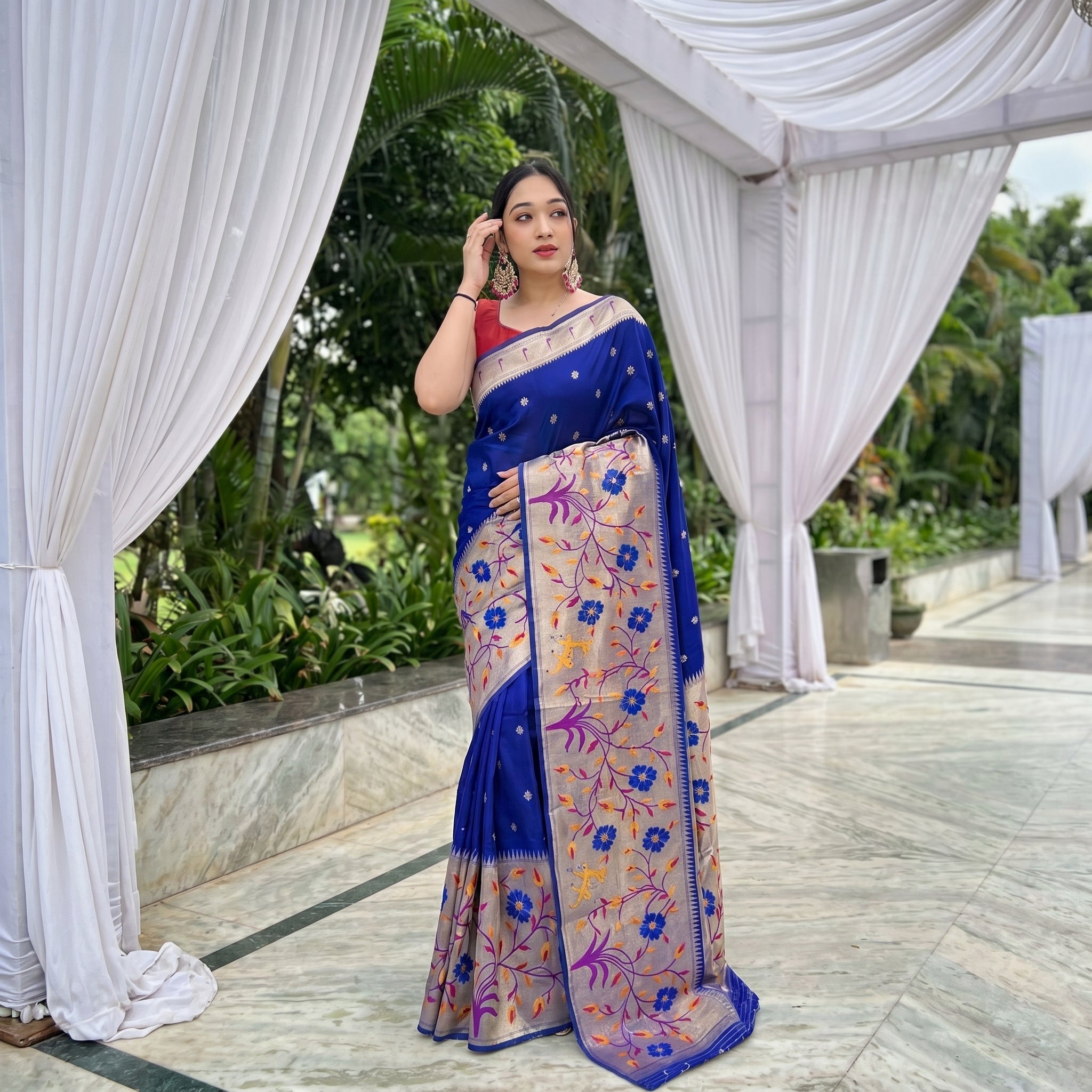 Shubh Shringar (Royal Blue) Powerloom Paithani Silk Ready To Wear Pocket Saree