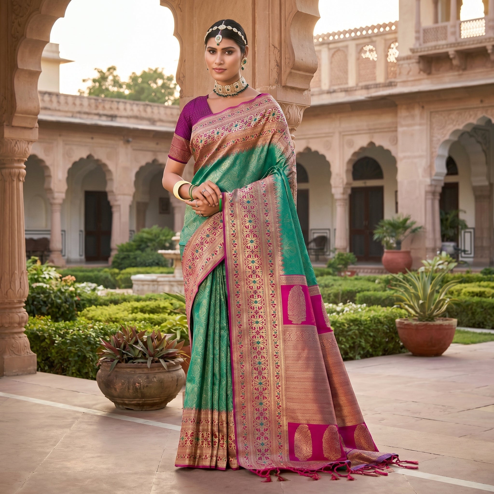 Golden Hour Banarasi Silk (C) Ready To Wear Pocket Saree