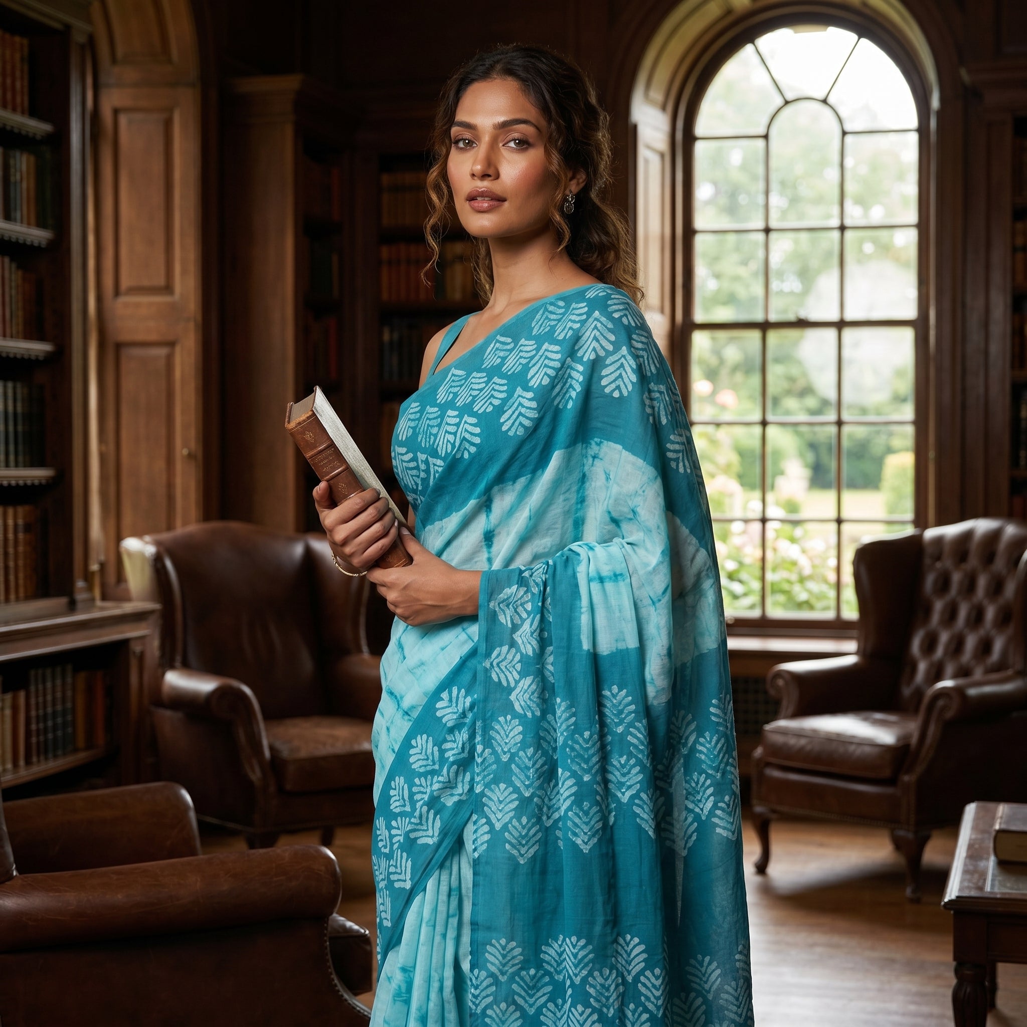 Wave Symphony Mul Cotton Ready-To-Wear Pocket Saree