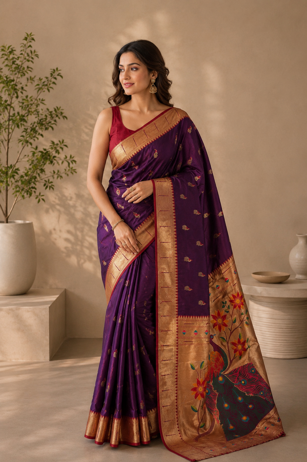 Mayurika Powerloom Paithani Silk (E) Ready To Wear Pocket Saree