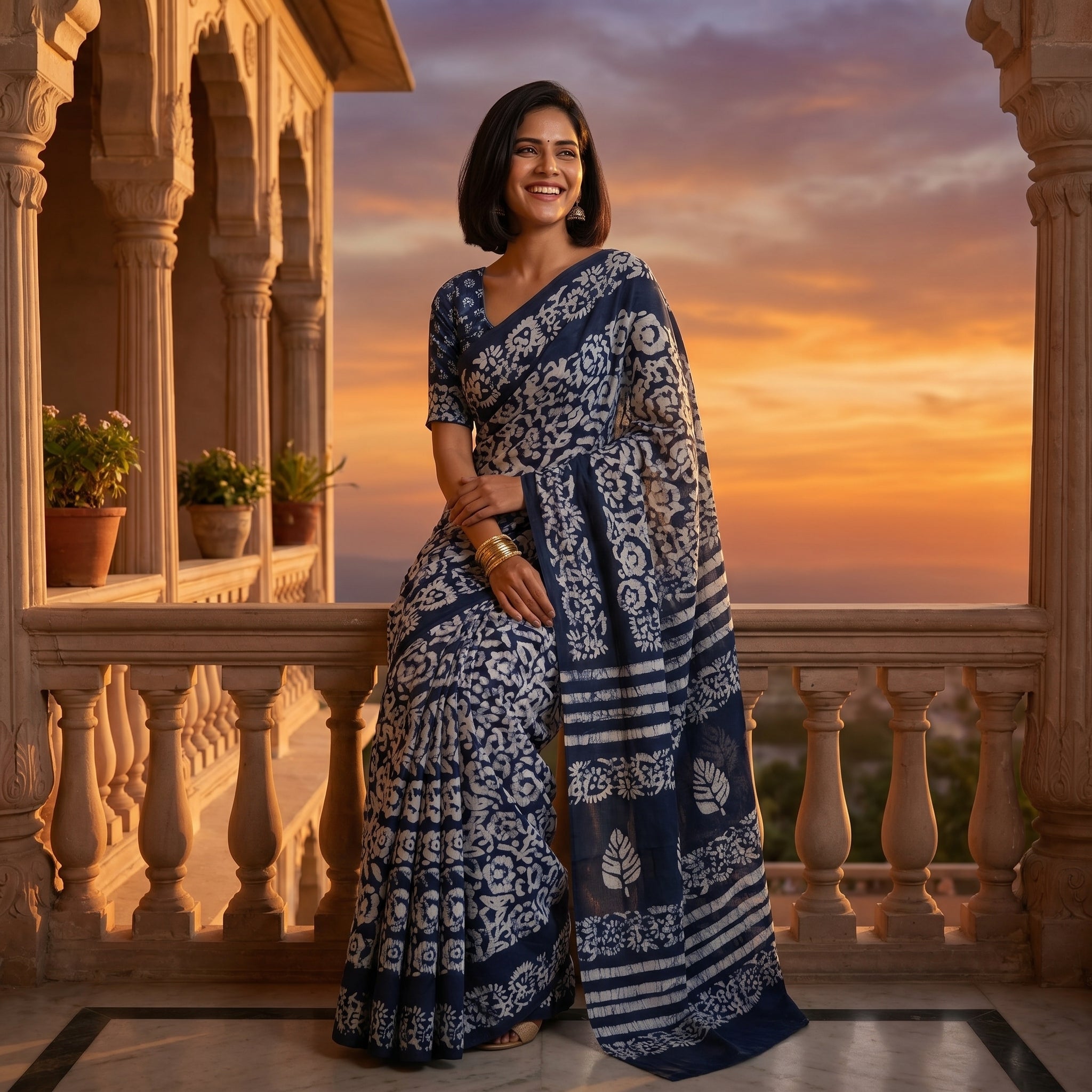 Madame Hardy Mul Cotton Ready-To-Wear Pocket Saree