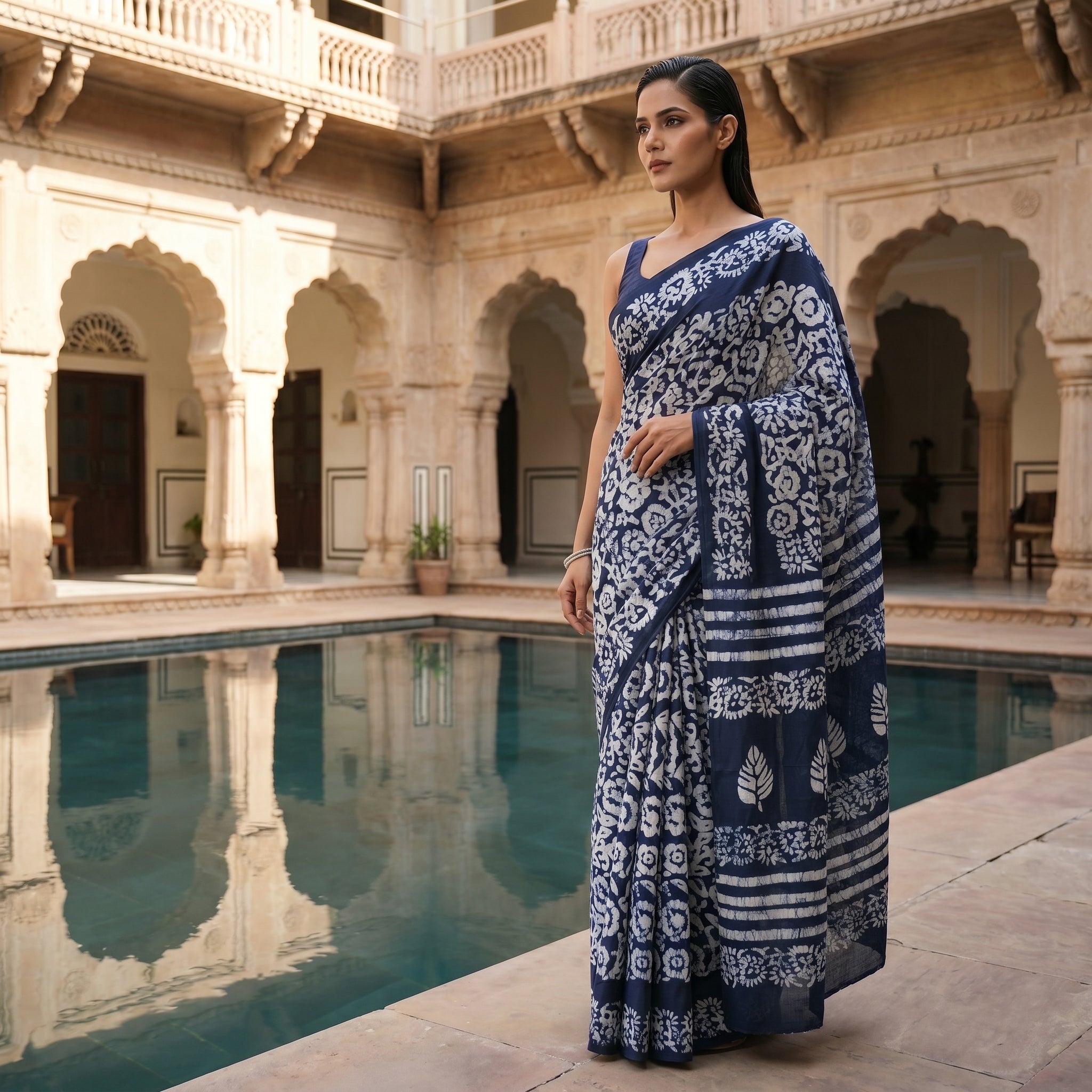 Madame Hardy Mul Cotton Ready-To-Wear Pocket Saree
