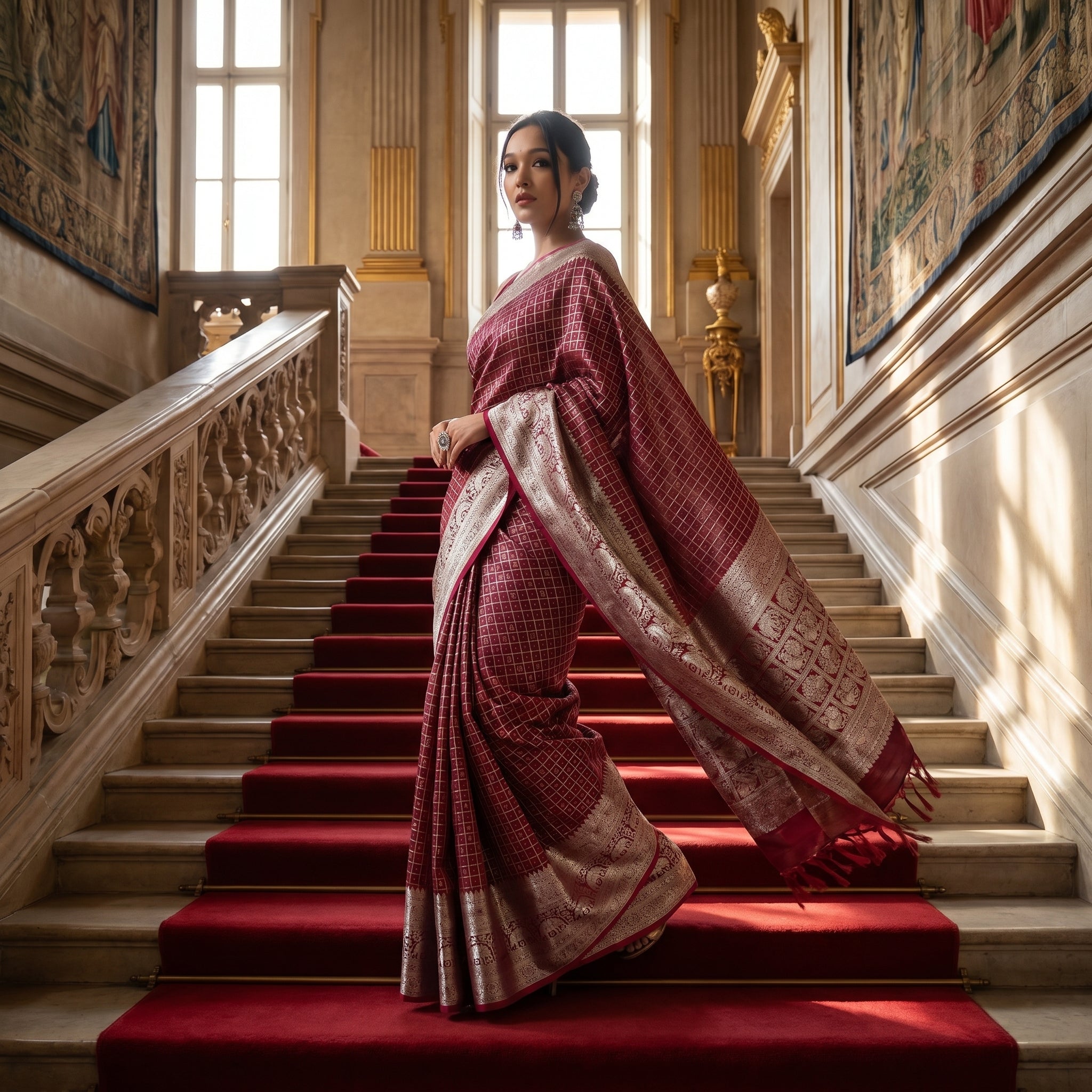 Royal Onyx Silk (Maroon) Ready To Wear Pocket Saree