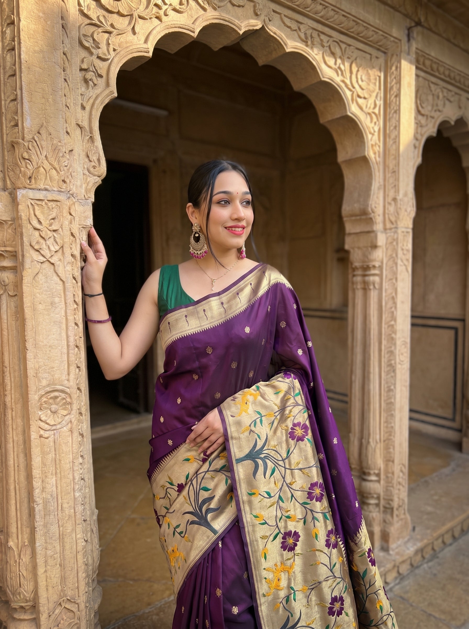 Shubh Shringar (Purple) Powerloom Paithani Silk Ready To Wear Pocket Saree