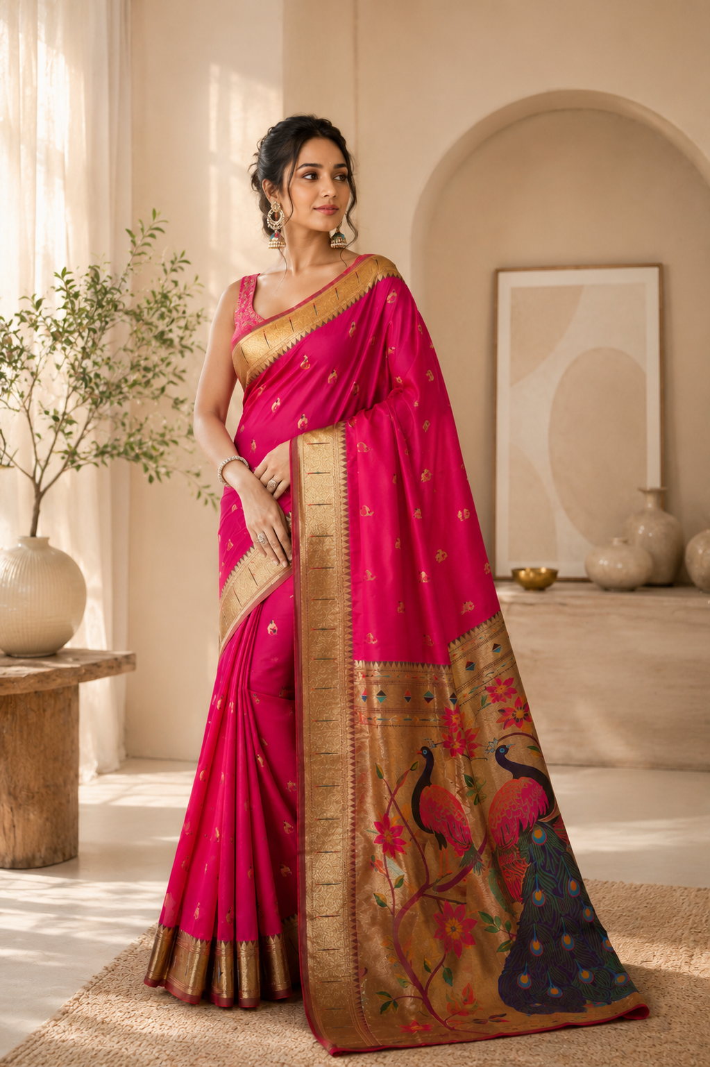 Mayurika Powerloom Paithani Silk (F) Ready To Wear Pocket Saree