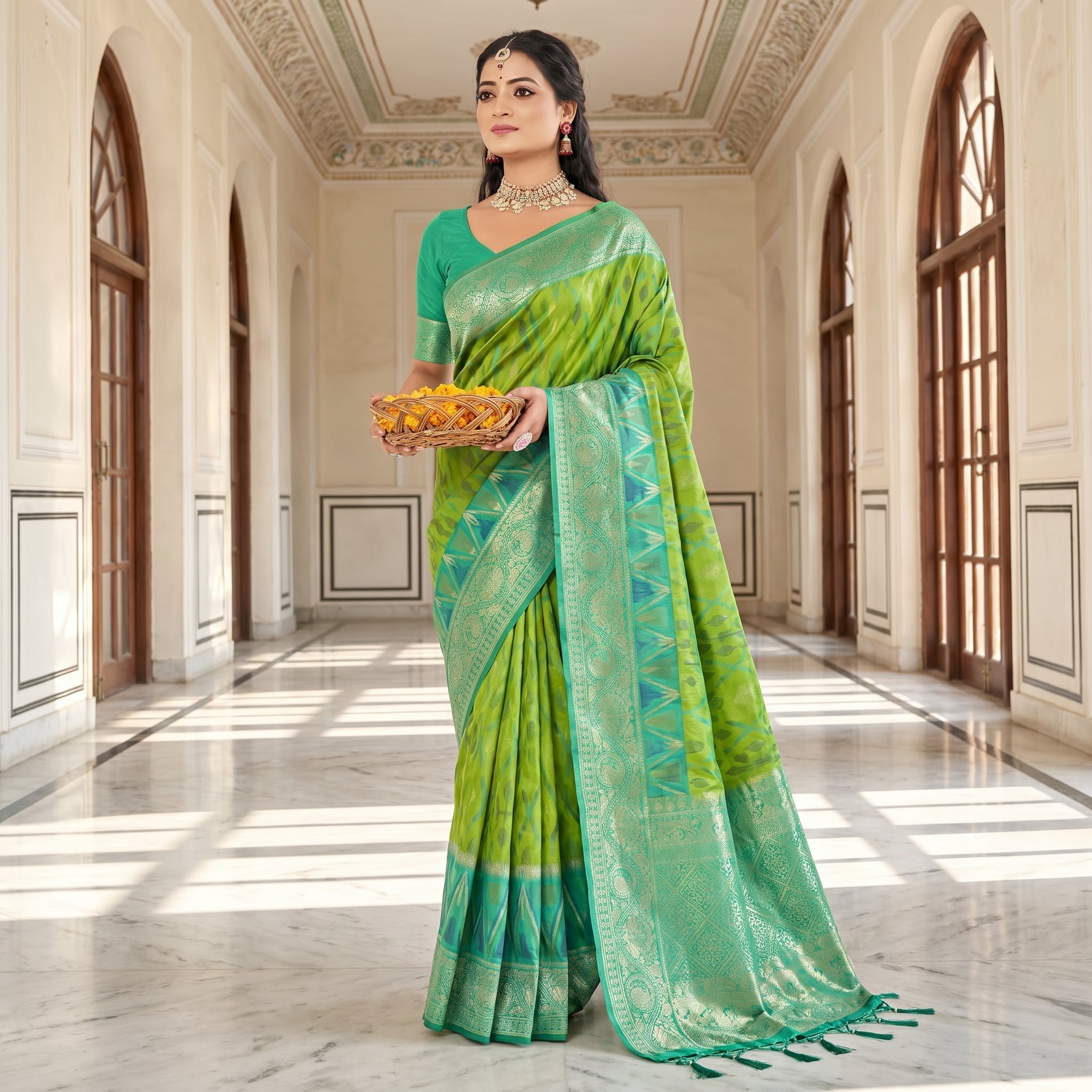 Crimson Ikat Powerloom Silk (F) Ready To Wear Pocket Saree