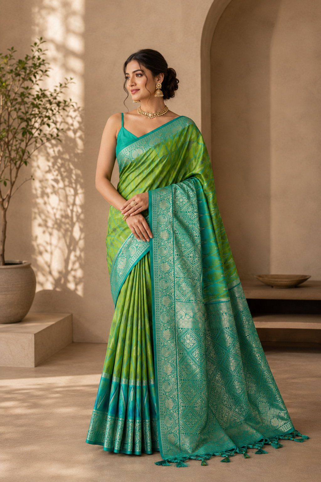 Crimson Ikat Powerloom Silk (F) Ready To Wear Pocket Saree