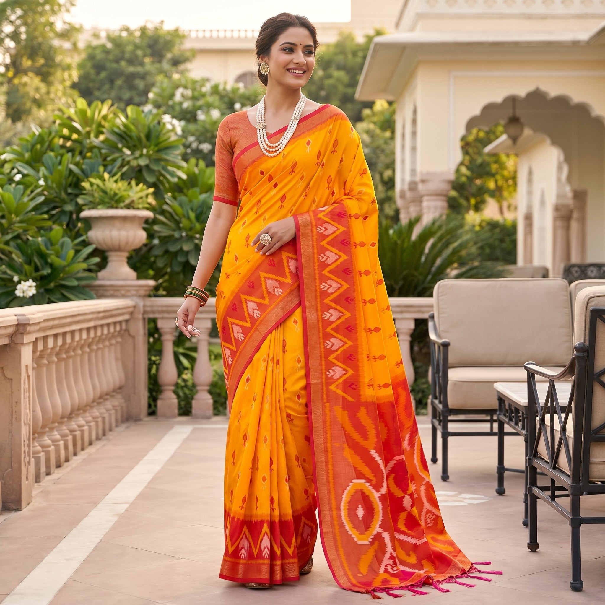 Ikat Reverie Powerloom Silk (A) Ready To Wear Pocket Saree