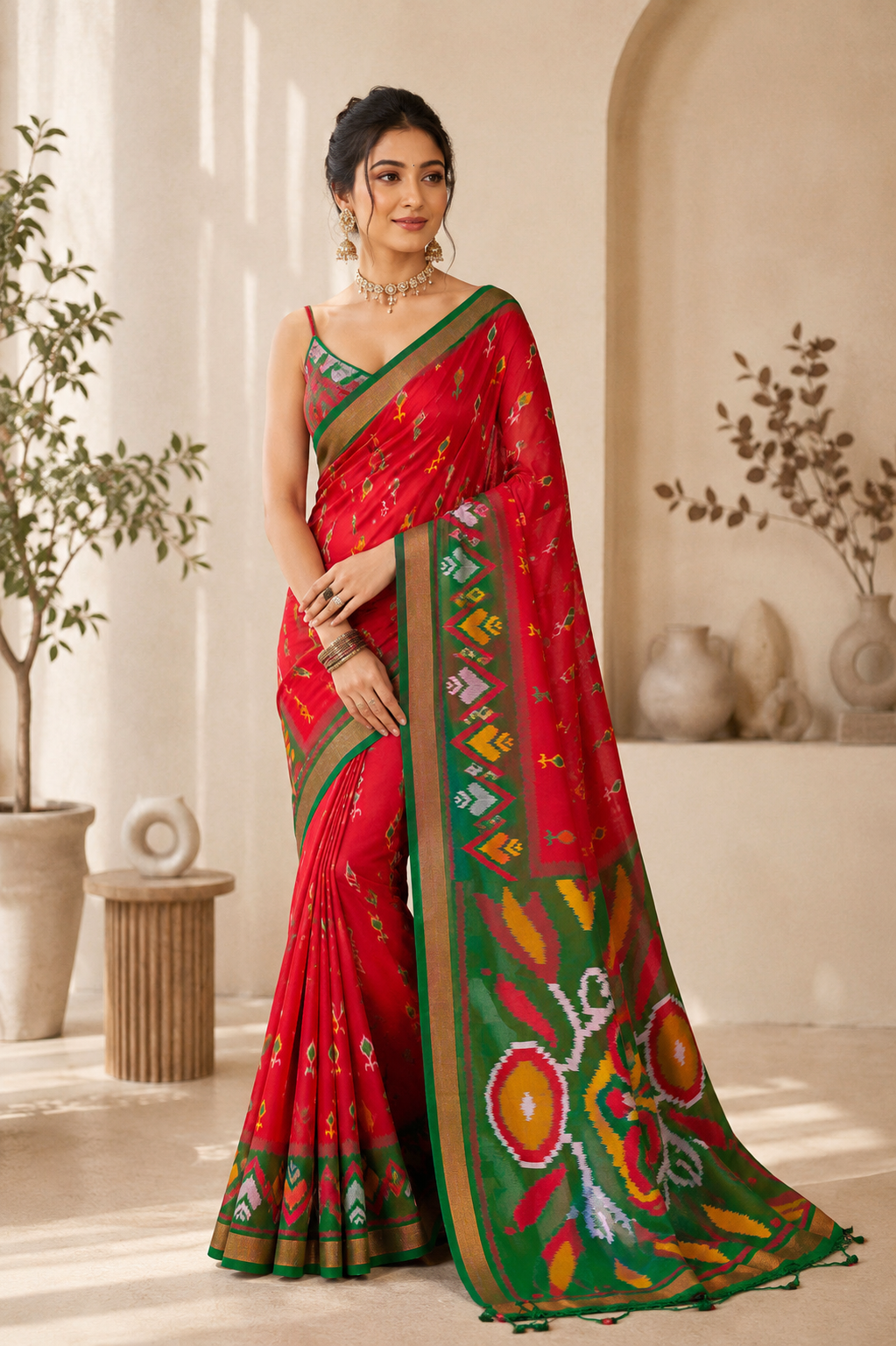 Ikat Reverie Powerloom Silk (B) Ready To Wear Pocket Saree