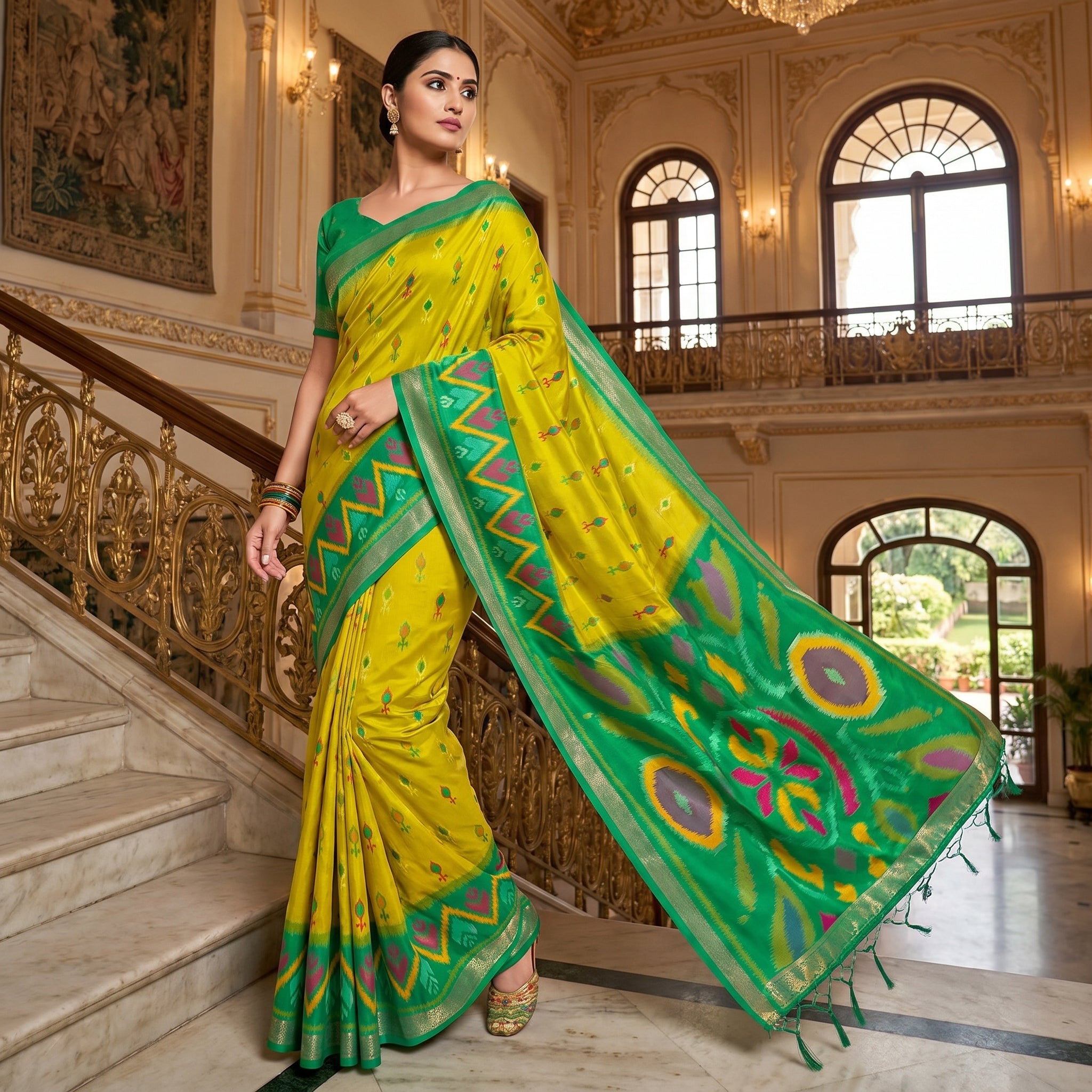 Ikat Reverie Powerloom Silk (C) Ready To Wear Pocket Saree