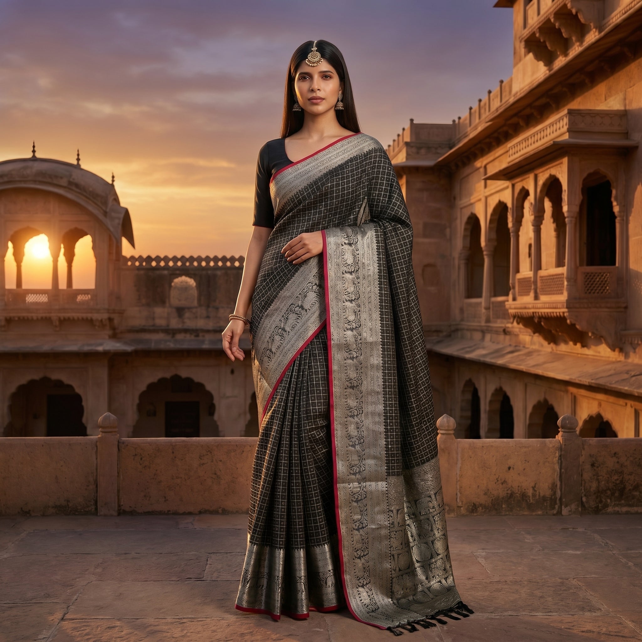 Royal Onyx Silk (Blue) Ready To Wear Pocket Saree