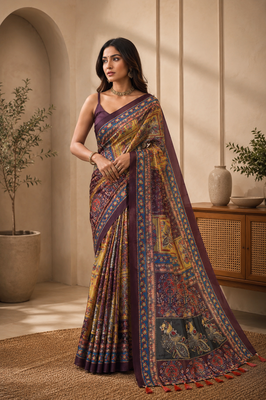 Cotton Kalamkari (E) Ready To Wear Pocket Saree