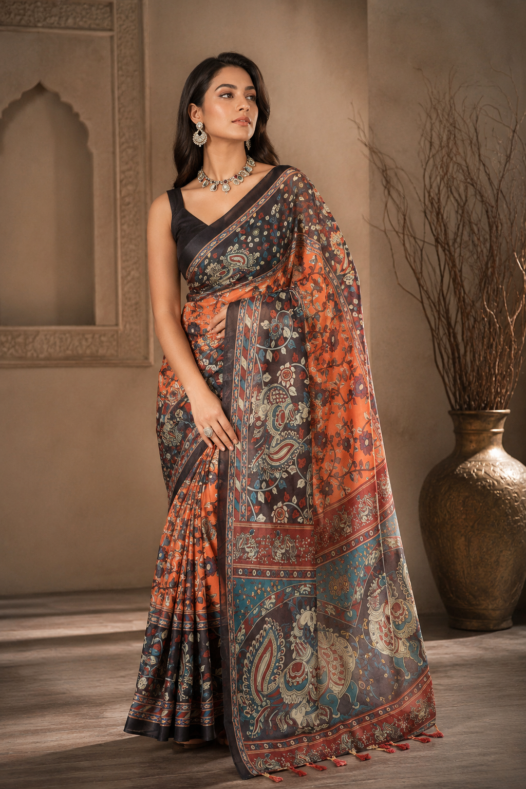 Cotton Kalamkari (J) Ready To Wear Pocket Saree