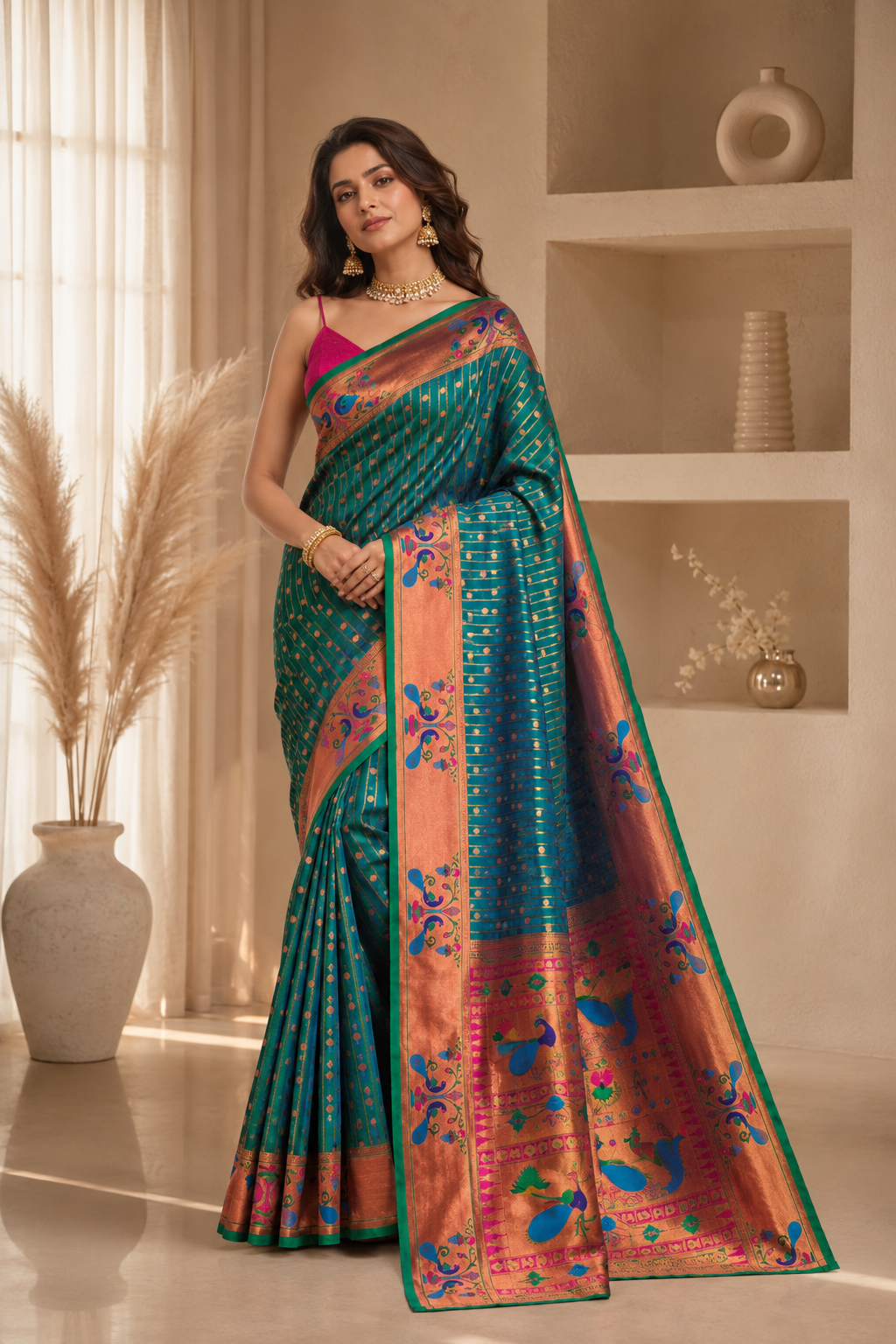 Anand Arpan Powerloom Paithani Silk (F) Ready To Wear Pocket Saree