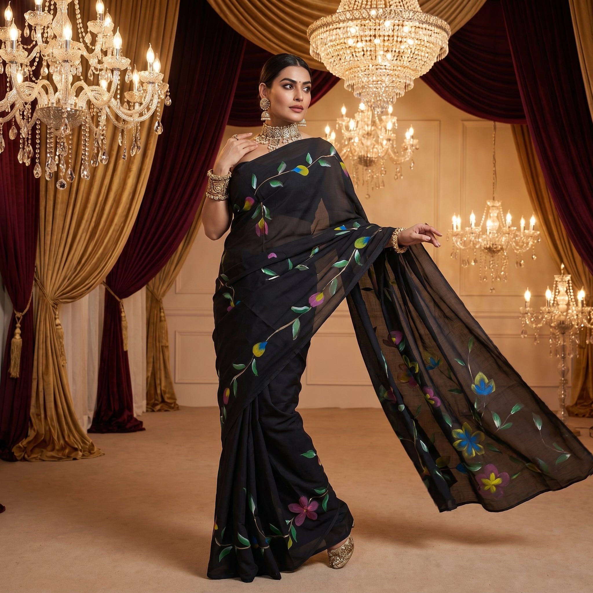 Floral Drift Mul Cotton (H) Ready To Wear Pocket Saree