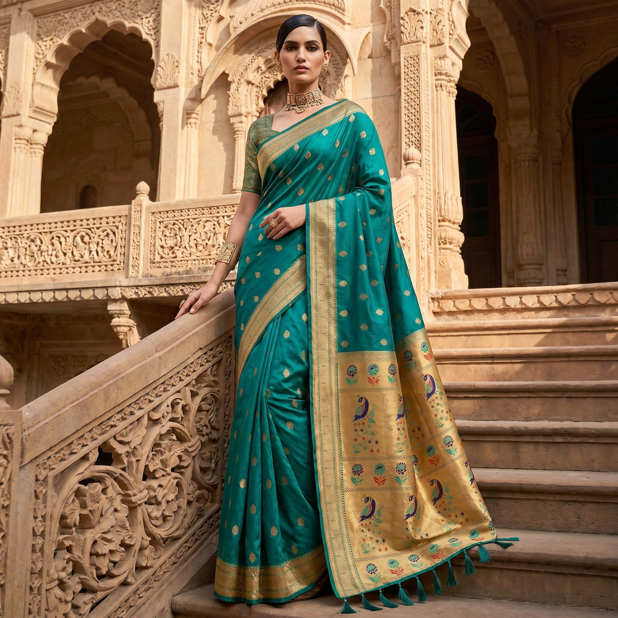 Alankrita Powerloom Paithani Silk (A) Ready To Wear Pocket Saree