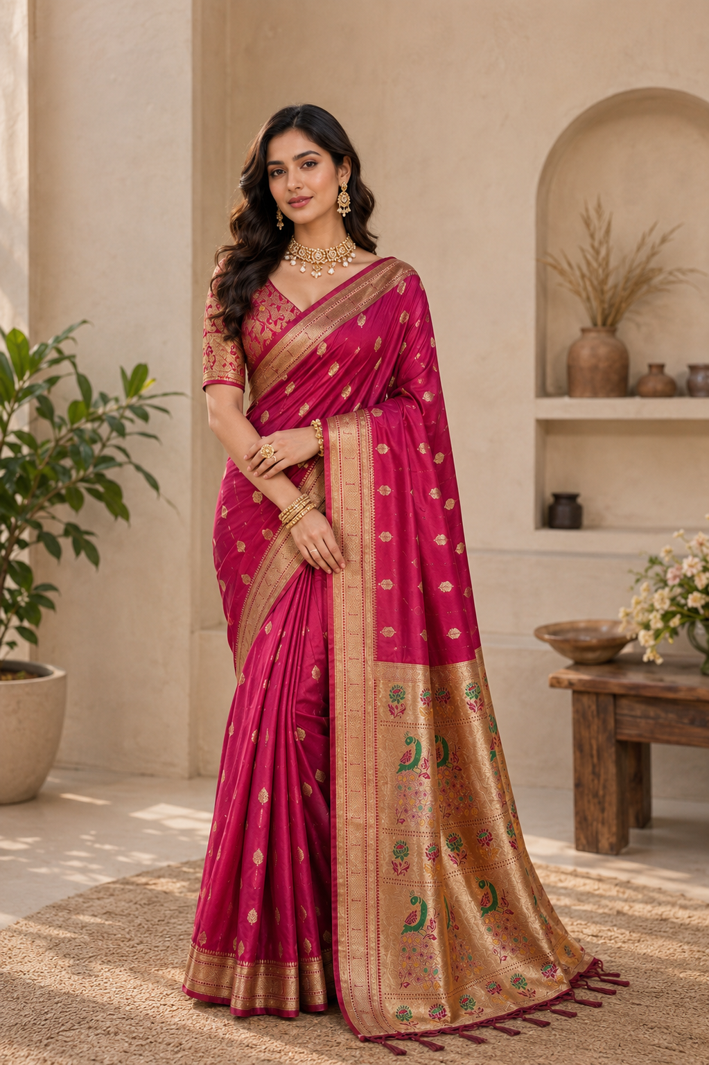 Alankrita Powerloom Paithani Silk (H) Ready To Wear Pocket Saree