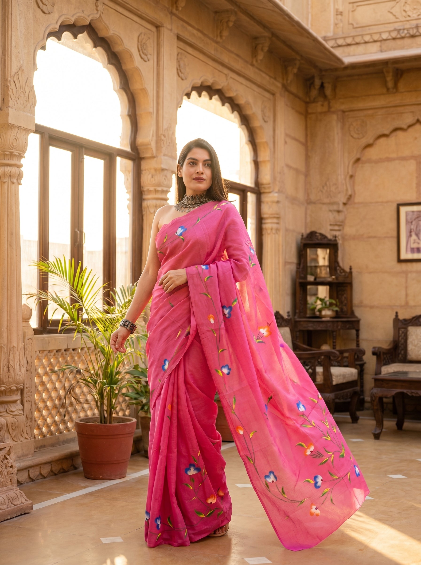 Floral Drift Mul Cotton (E) Ready To Wear Pocket Saree