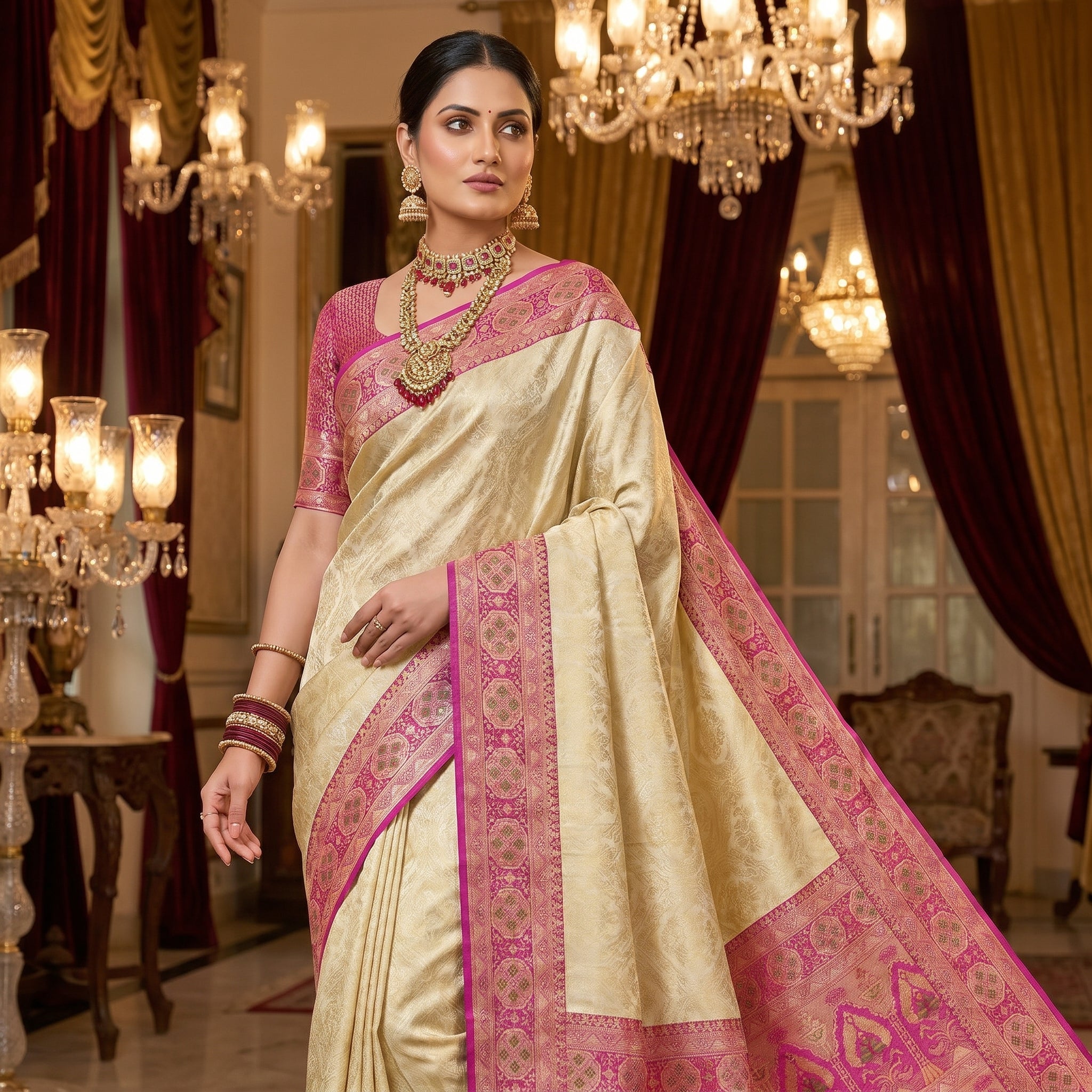 Subtle Splendor Banarasi Silk (A) Ready To Wear Pocket Saree
