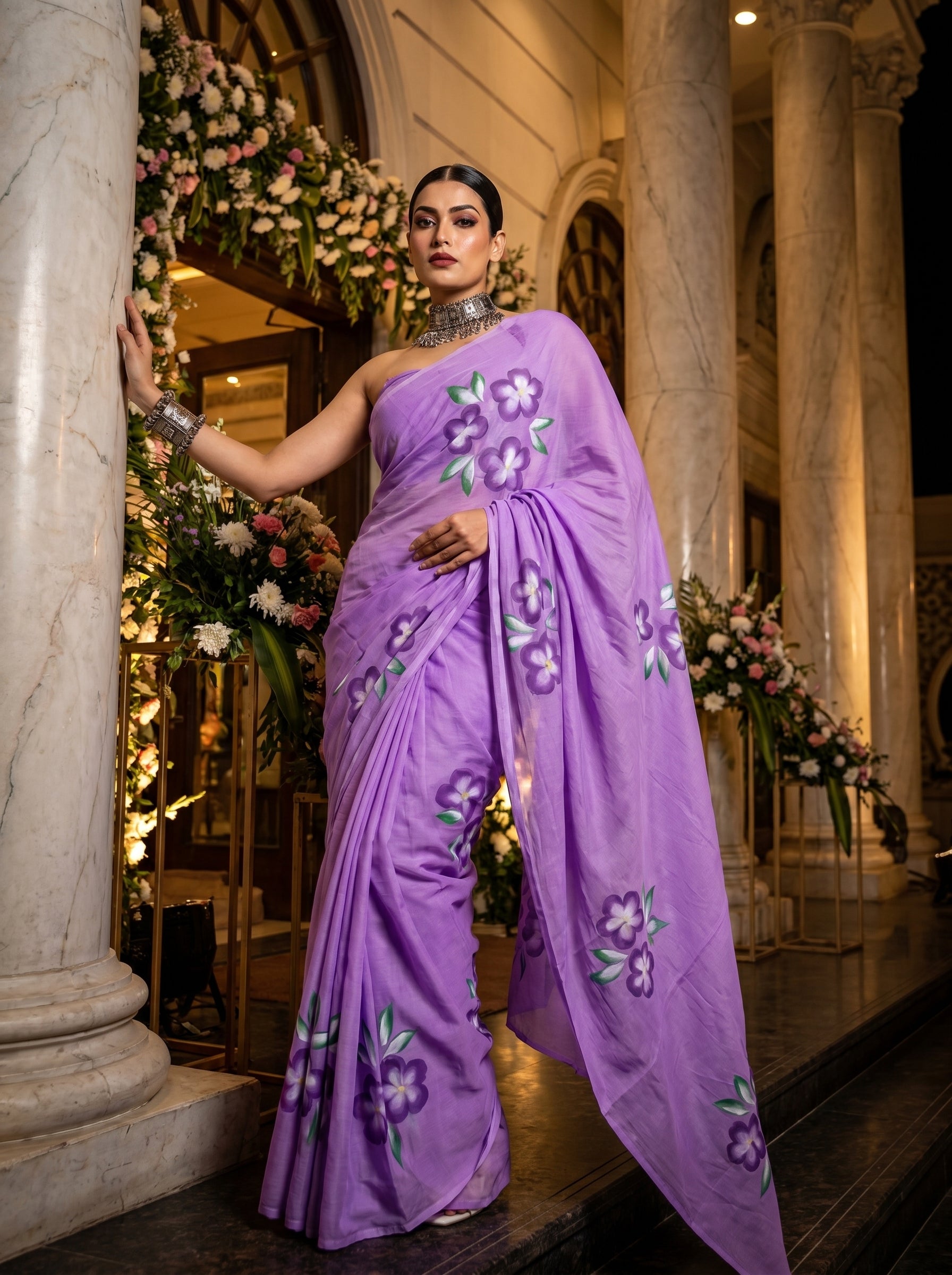 Floral Drift Mul Cotton (D) Ready To Wear Pocket Saree