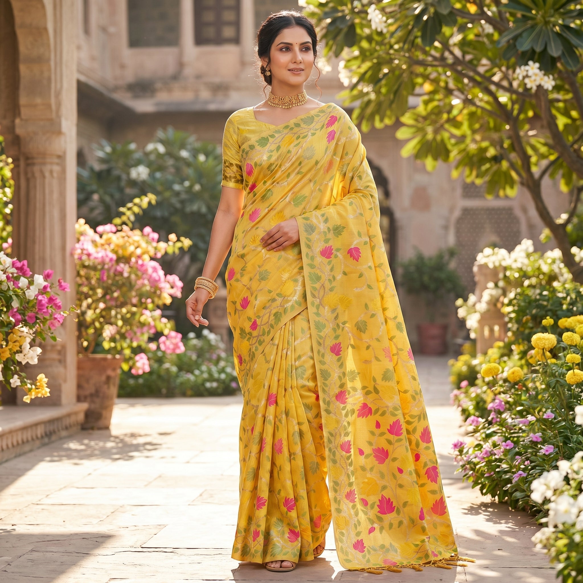 Floral Echo (A) Linen Cotton Ready To Wear Pocket Saree