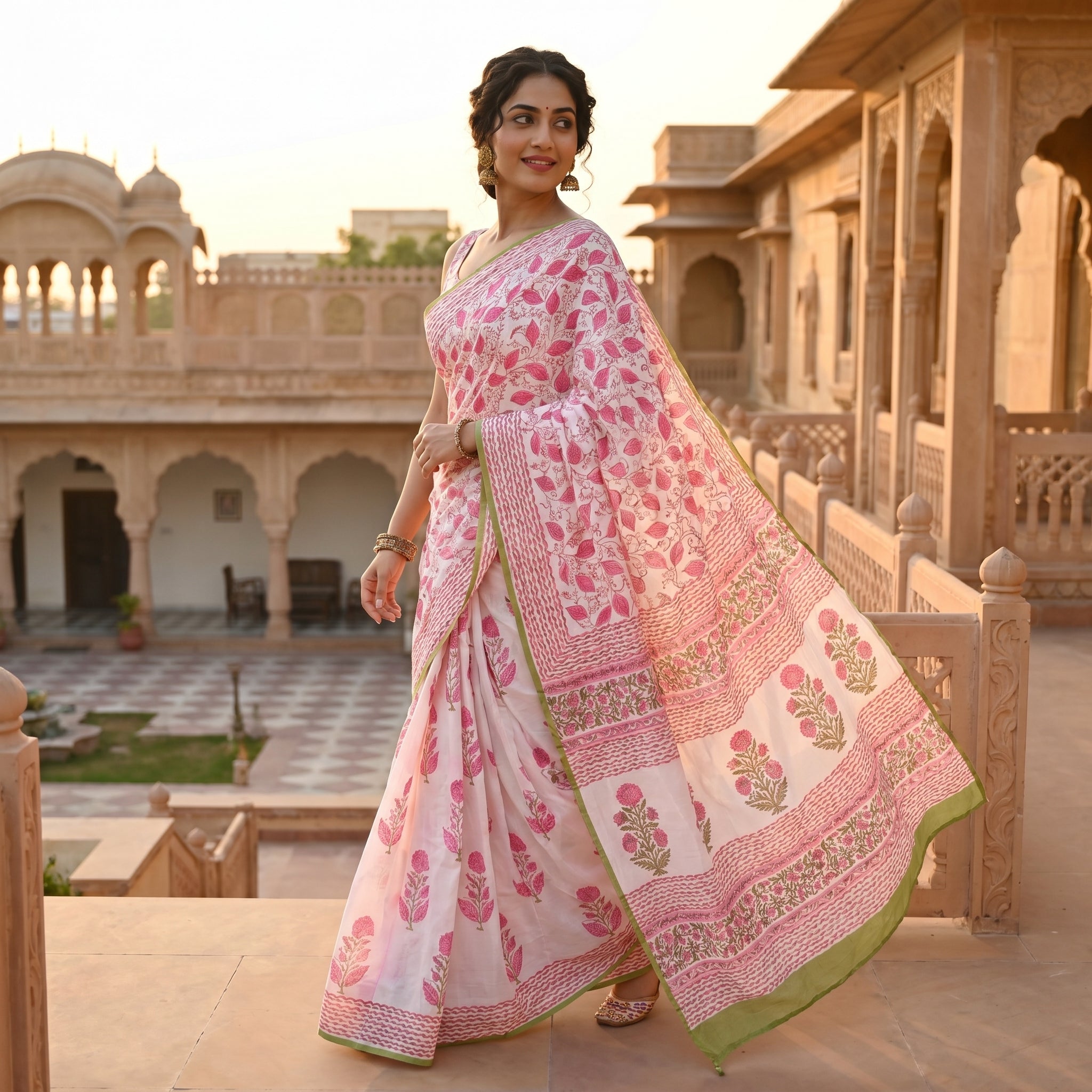 Rosevine Mul Cotton Ready To Wear Pocket Saree