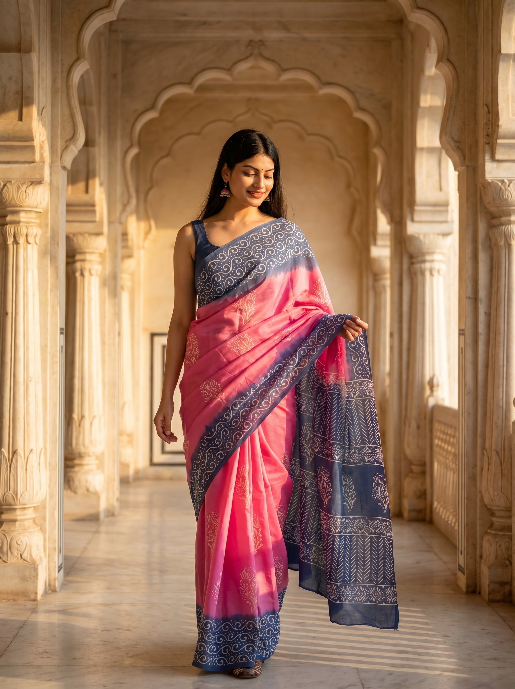 Bareloom Mul Cotton Ready To Wear Pocket Saree