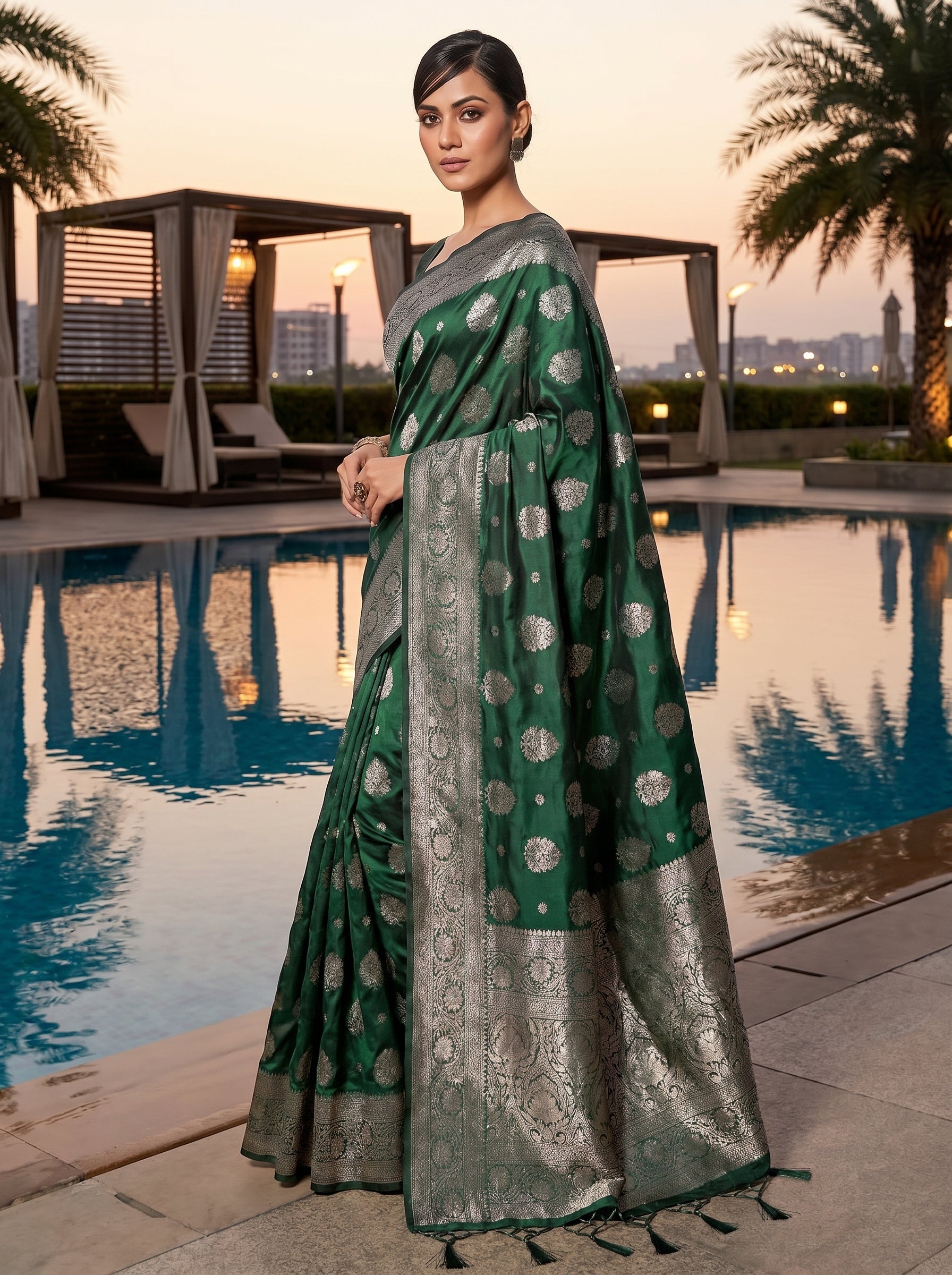Silkspell Dark Green Ready To Wear Pocket Saree