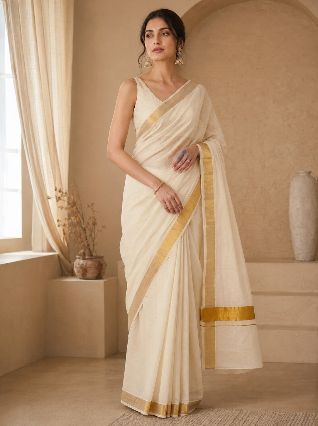 Temple Gold Kasavu Ready To Wear Pocket Saree