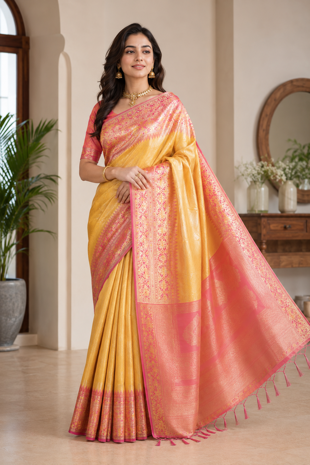Sunlit Grace Banarasi Silk Ready To Wear Pocket Saree