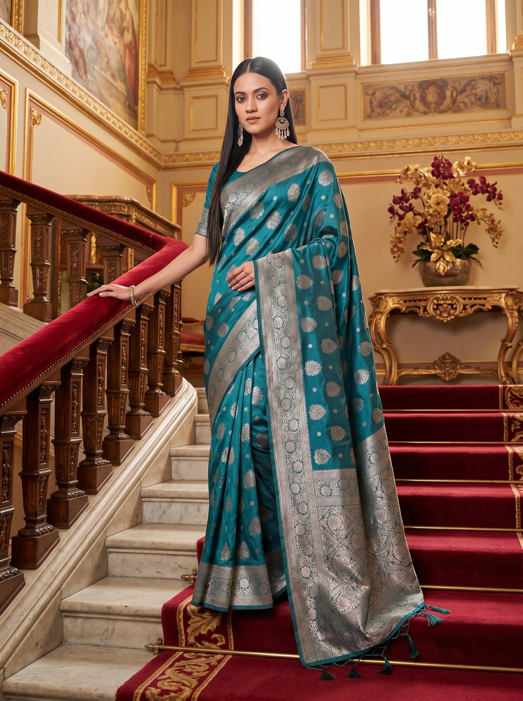 Silkspell Sea Green Ready To Wear Pocket saree
