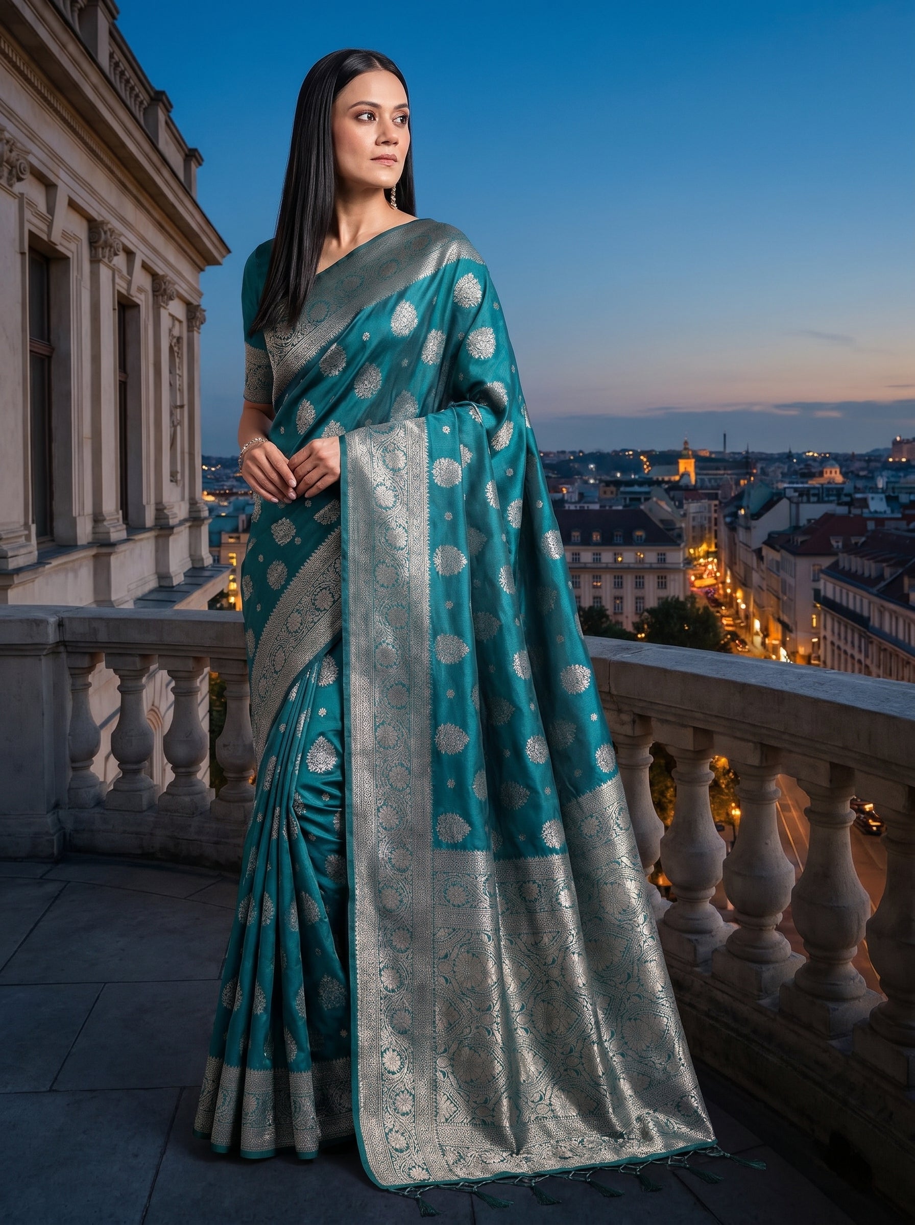 Silkspell Sea Green Ready To Wear Pocket saree