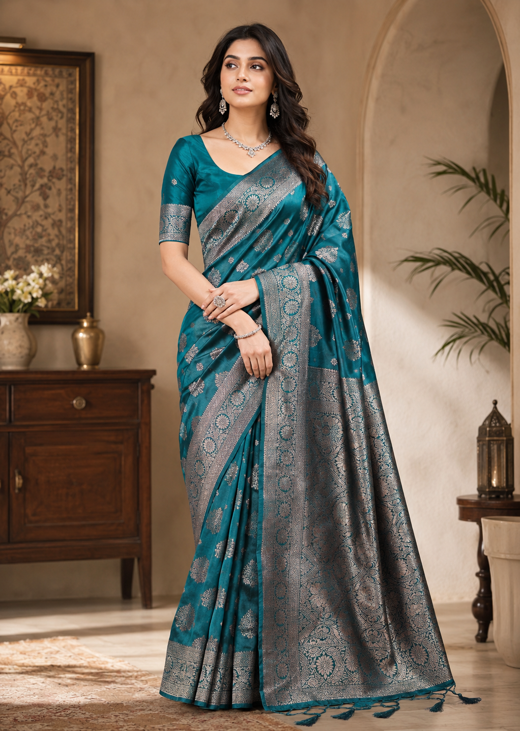 Silkspell Sea Green Ready To Wear Pocket saree