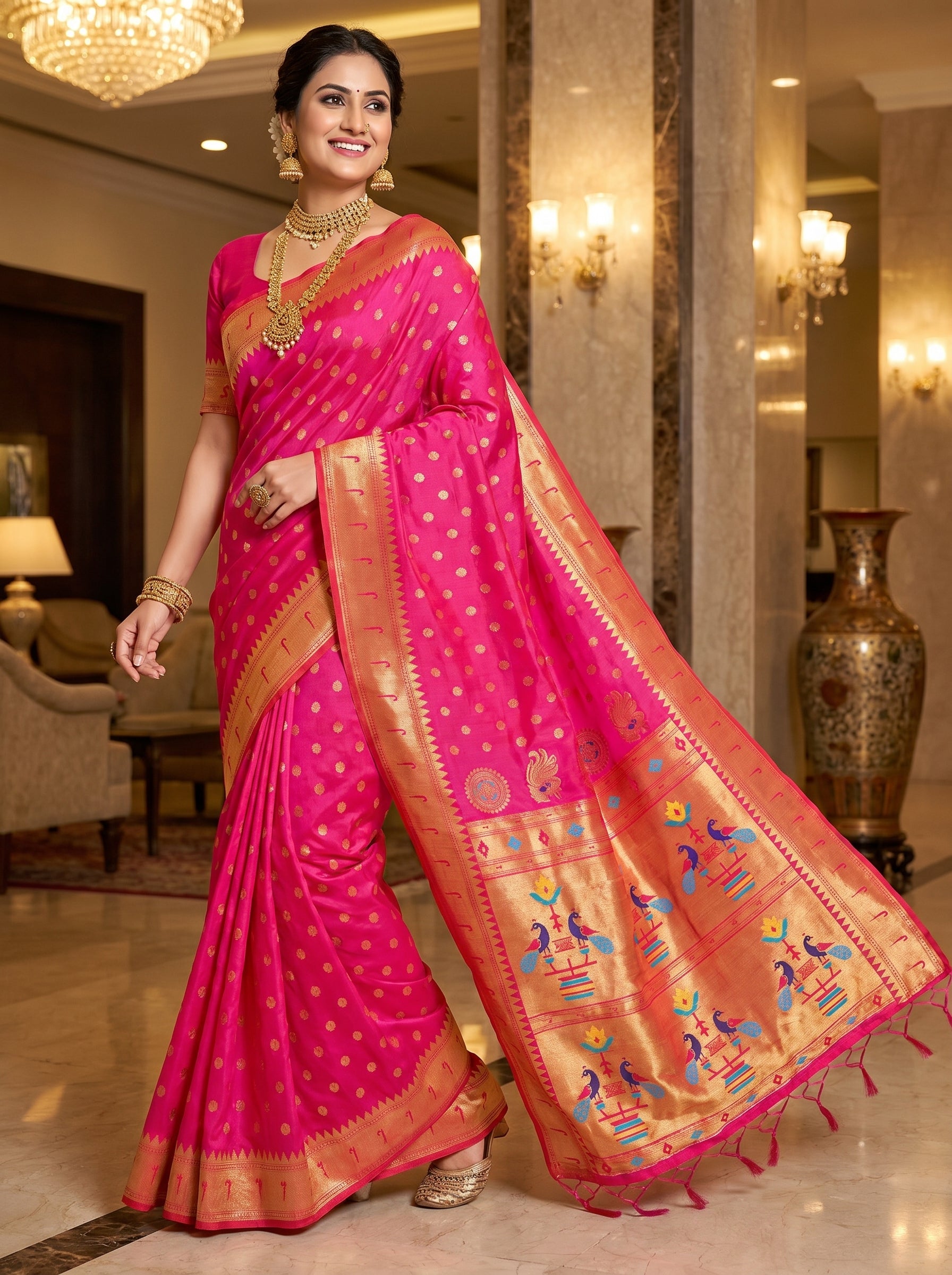 Regal Radiance (B) Powerloom Paithani Silk Ready To Wear Pocket Saree