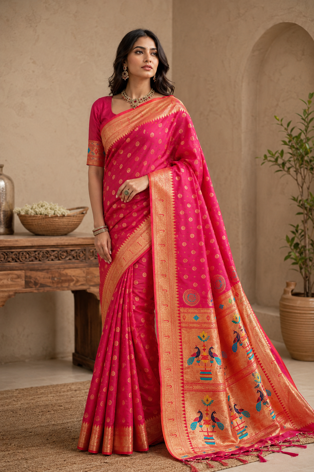 Regal Radiance (B) Powerloom Paithani Silk Ready To Wear Pocket Saree