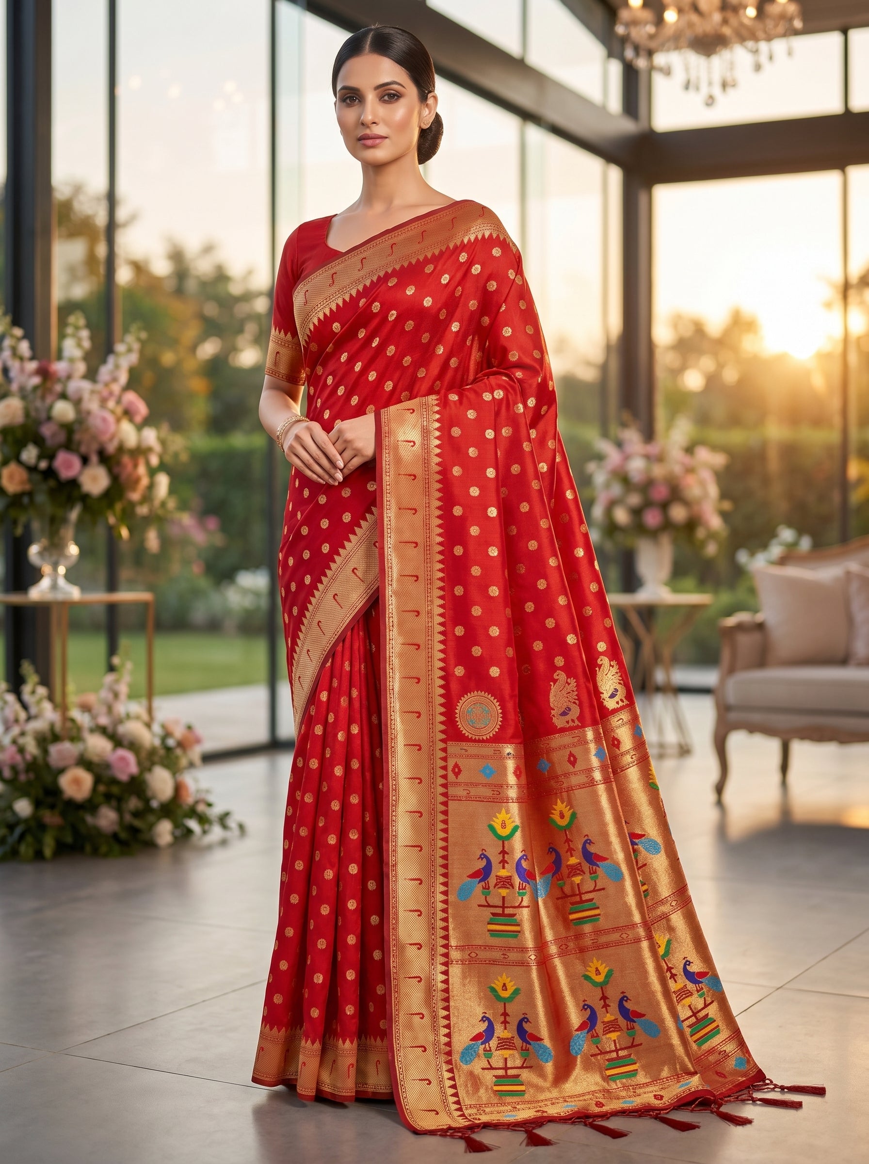 Regal Radiance (A) Powerloom Paithani Silk Ready To Wear Pocket Saree