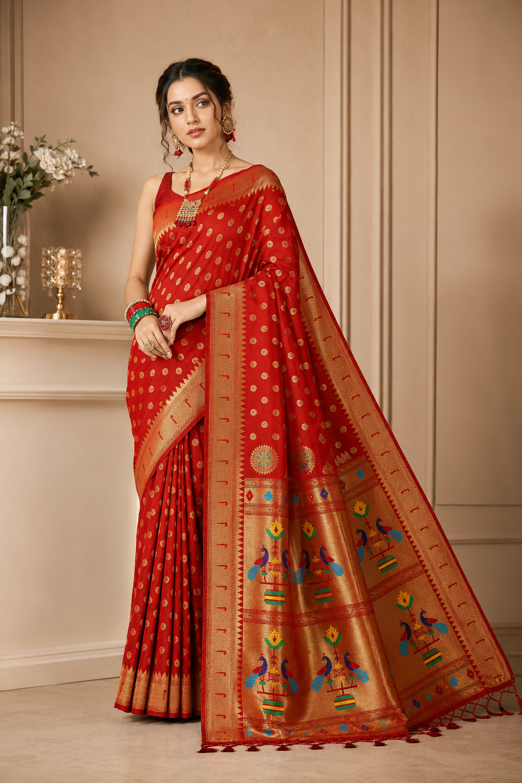 Regal Radiance (A) Powerloom Paithani Silk Ready To Wear Pocket Saree