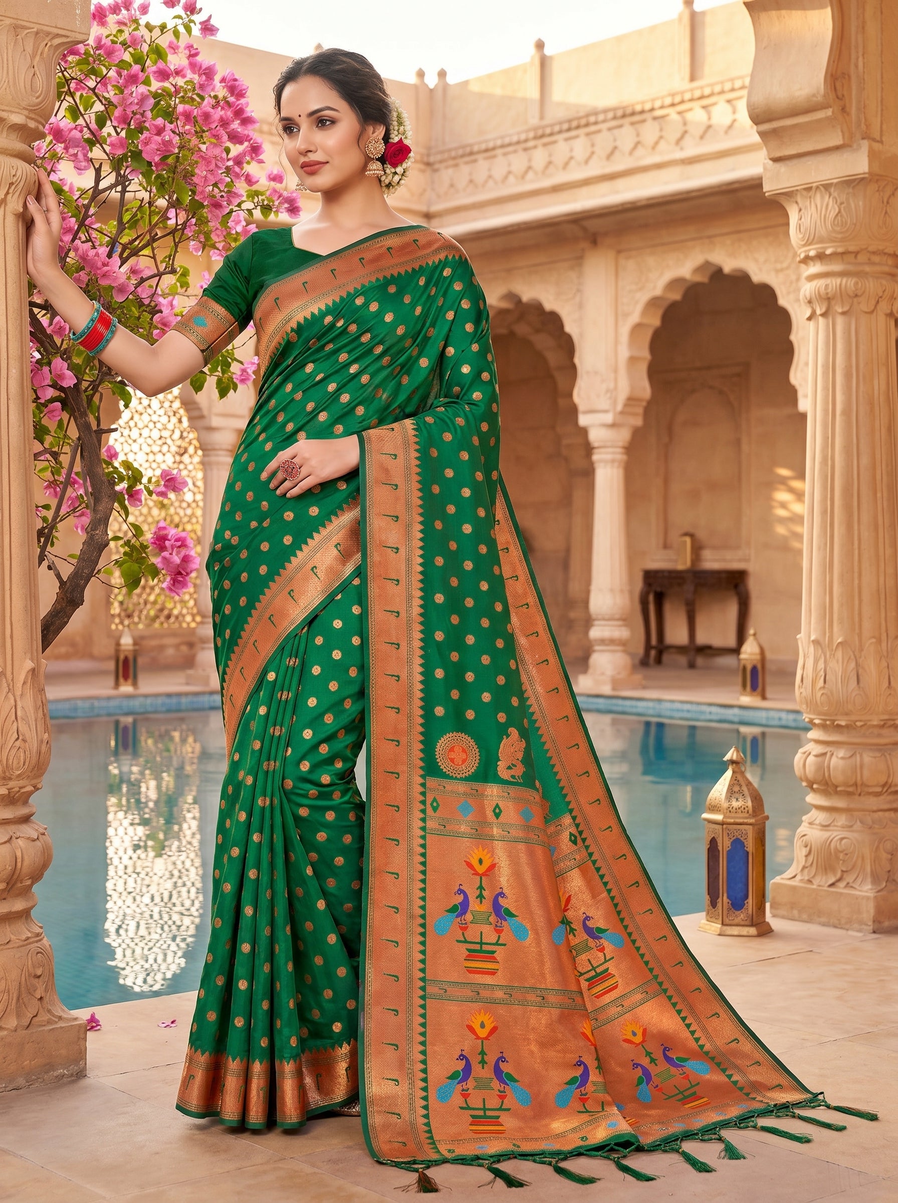 Regal Radiance (C) Powerloom Paithani Silk Ready To Wear Pocket Saree