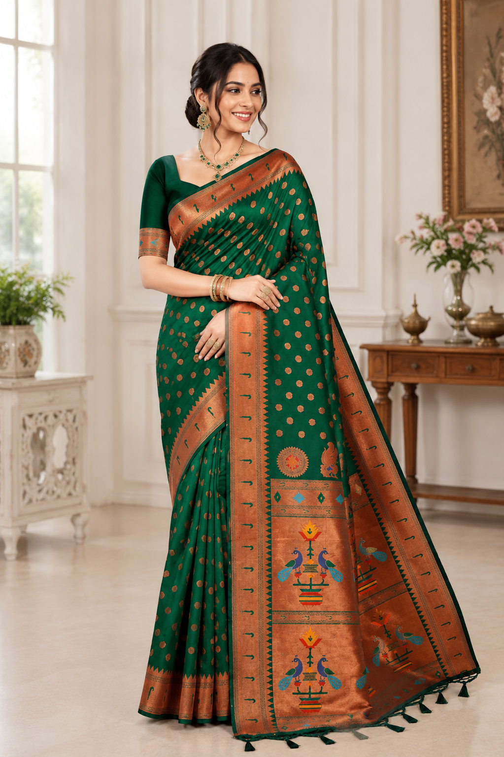 Regal Radiance (C) Powerloom Paithani Silk Ready To Wear Pocket Saree