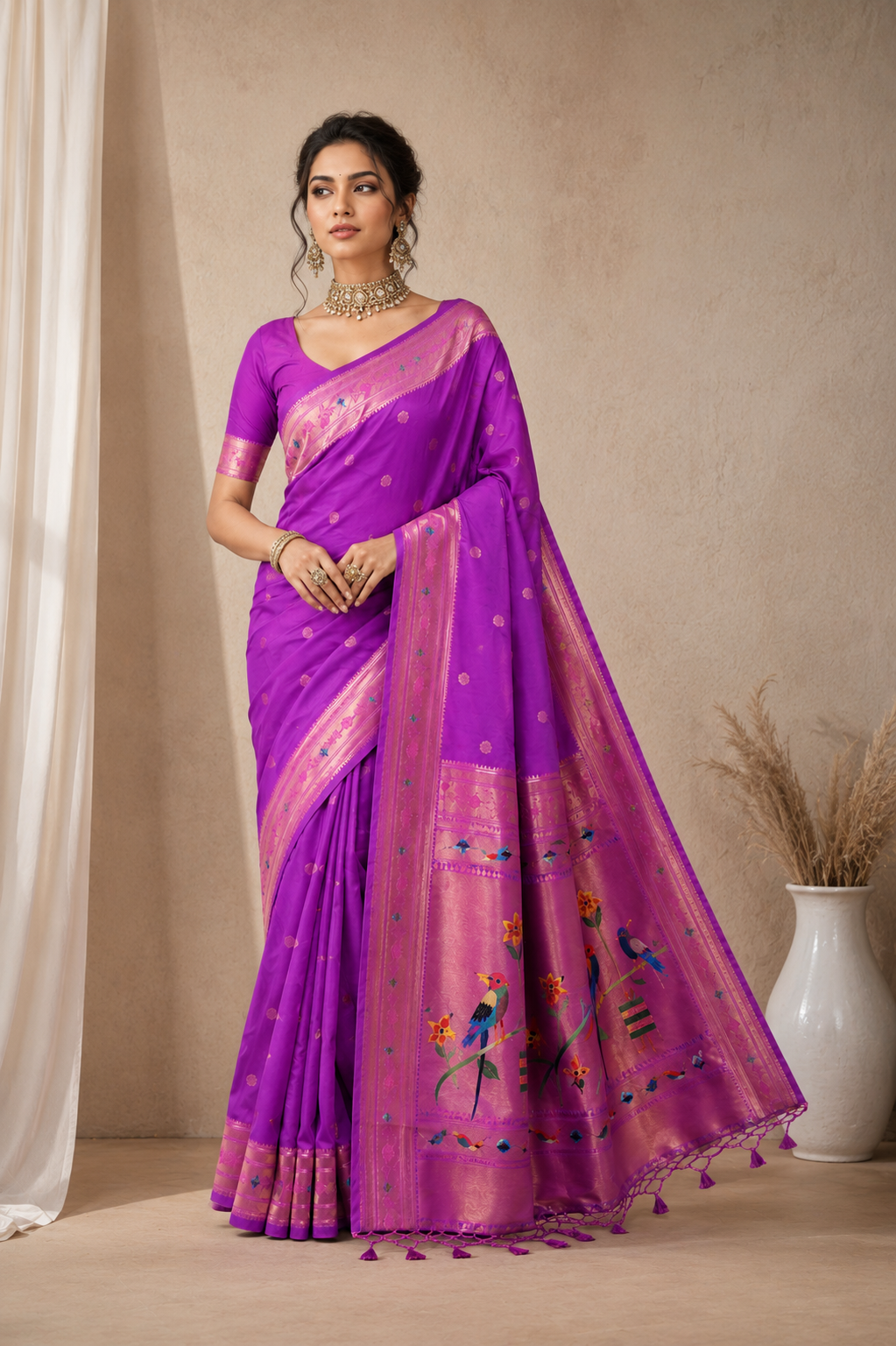 Utsav Umang PowerLoom Paithani Silk (B) Ready To Wear Pocket Saree