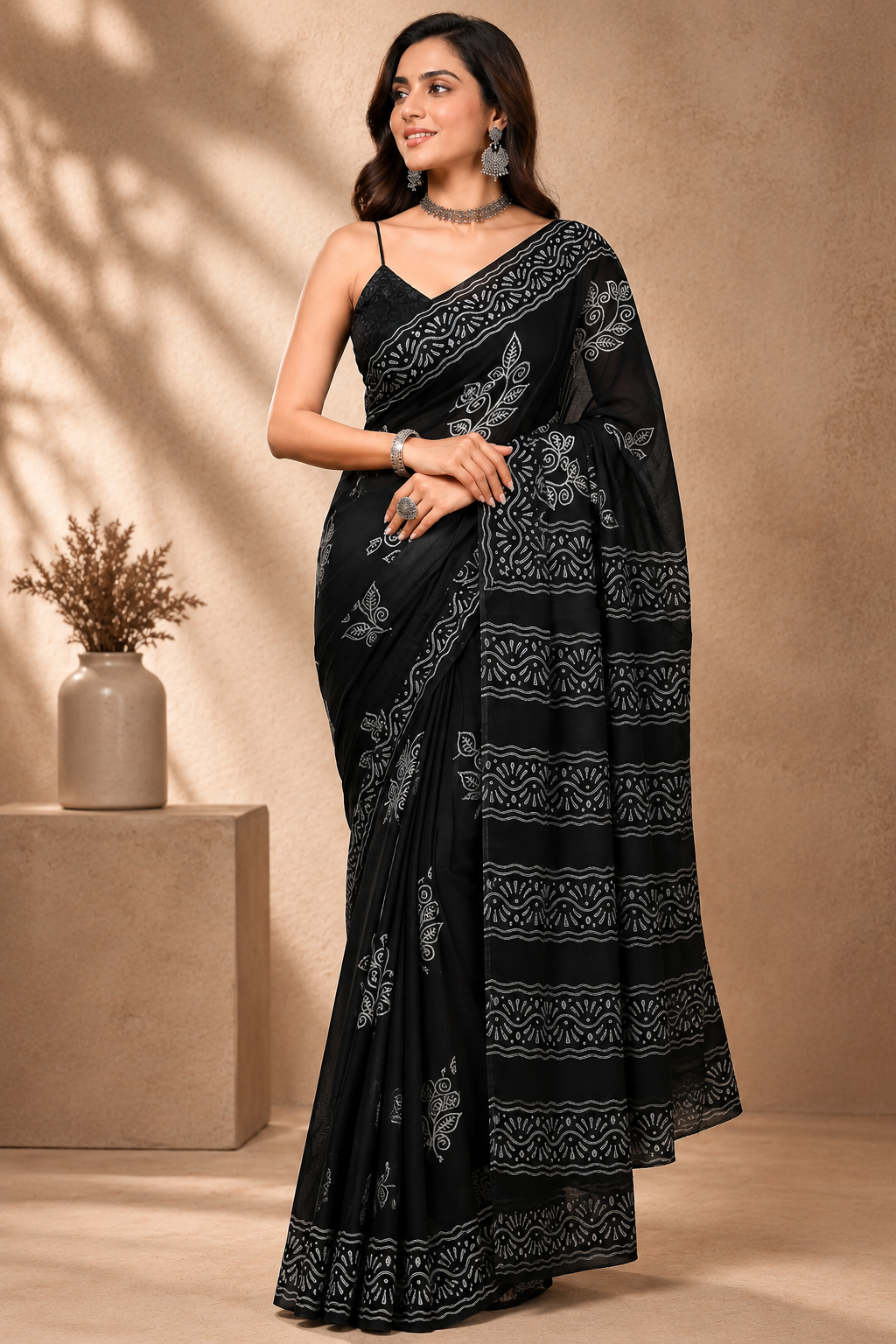Angelic Floral Mul Cotton Ready-to-Wear Pocket Saree