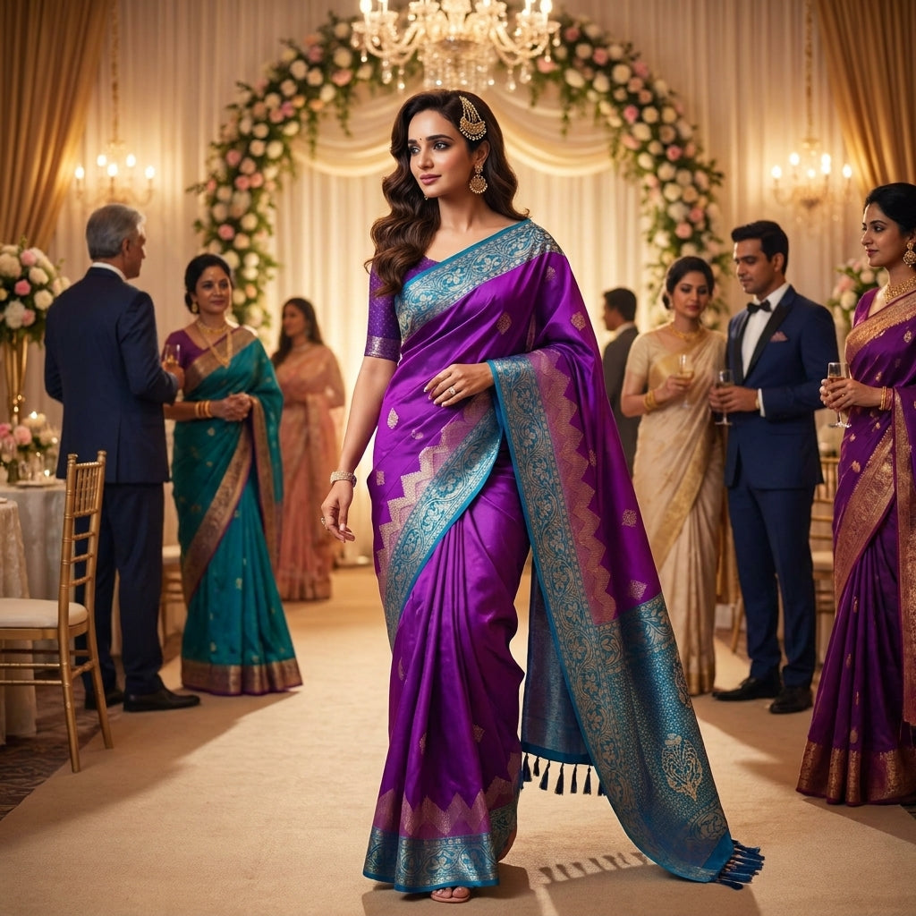 Dusk & Dawn Dual Tone Silk Ready To Wear Pocket Saree