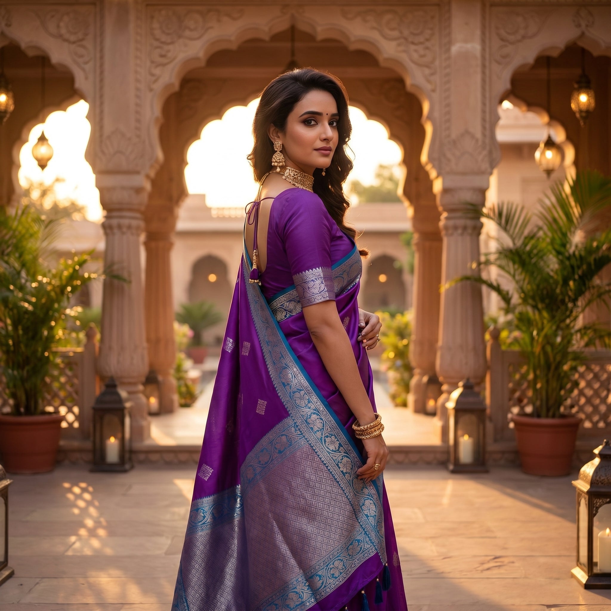 Dusk & Dawn Dual Tone Silk Ready To Wear Pocket Saree