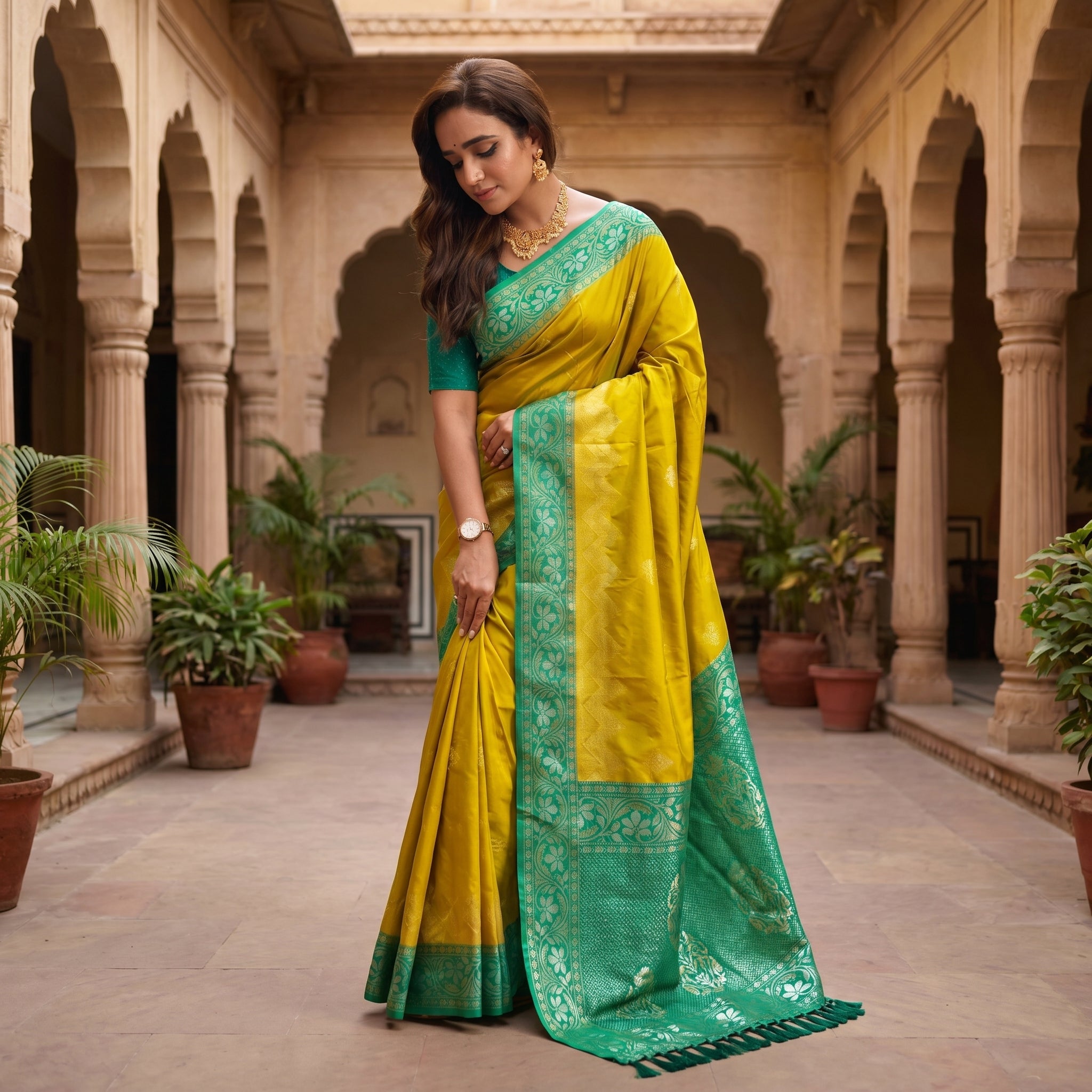 Shade & Shine Dual Tone Silk Ready To Wear Pocket Saree