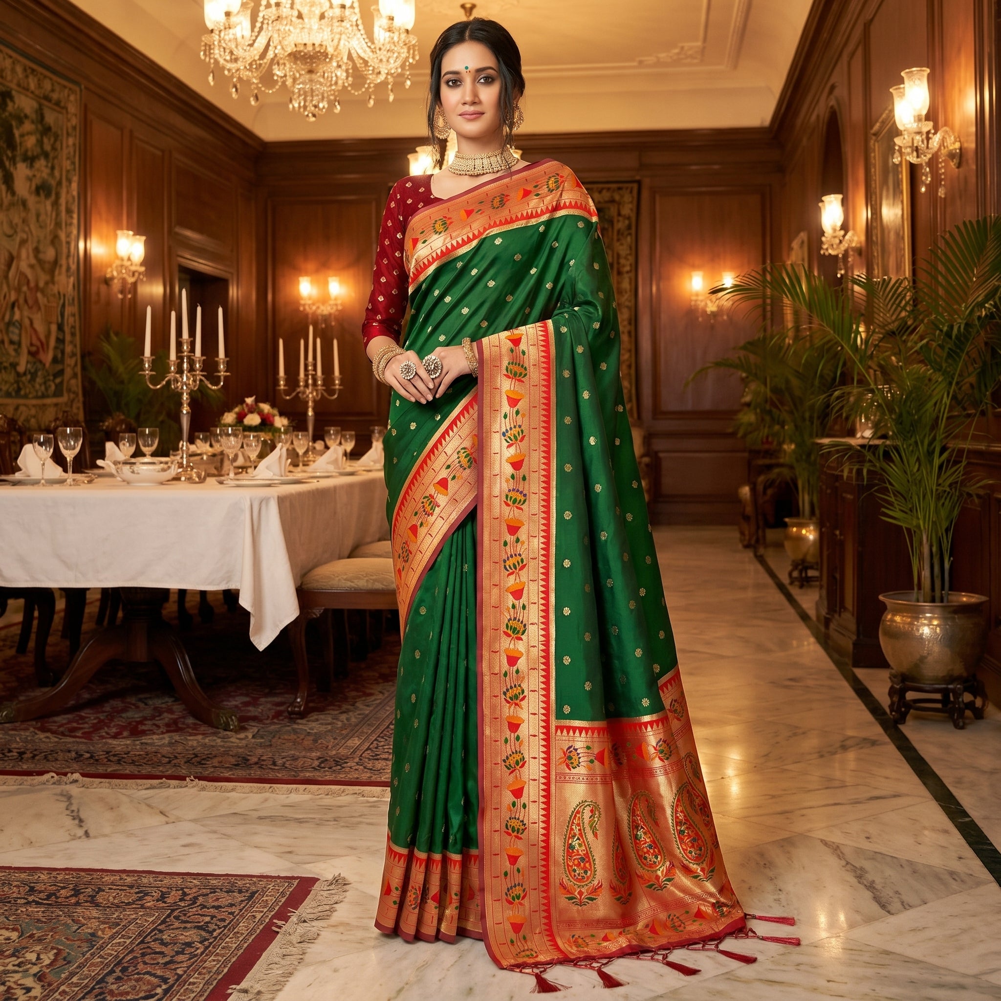 Blooming Aura Banarasi Silk (C) Ready To Wear Pocket Saree