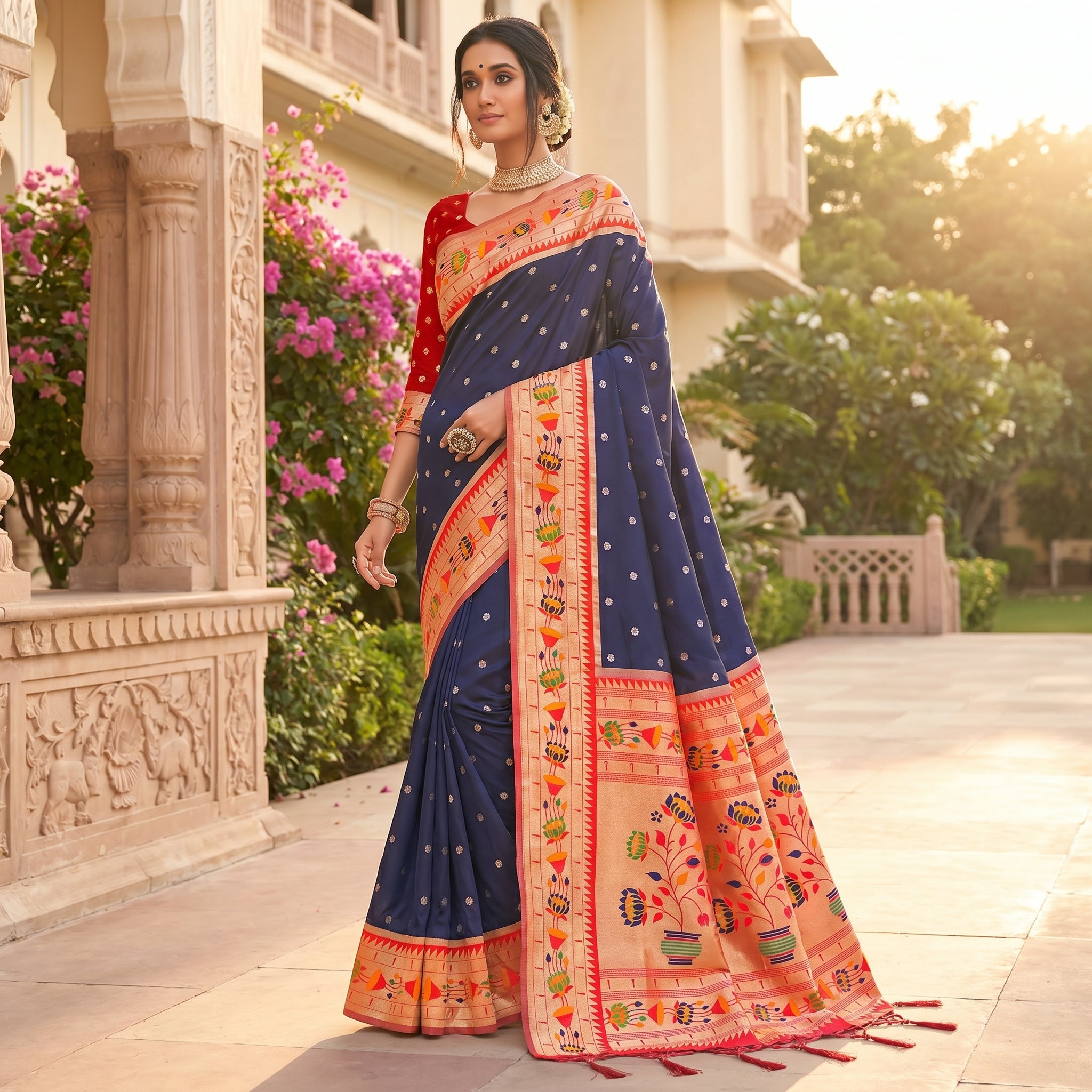 Blooming Aura Banarasi Silk (A) Ready To Wear Pocket Saree