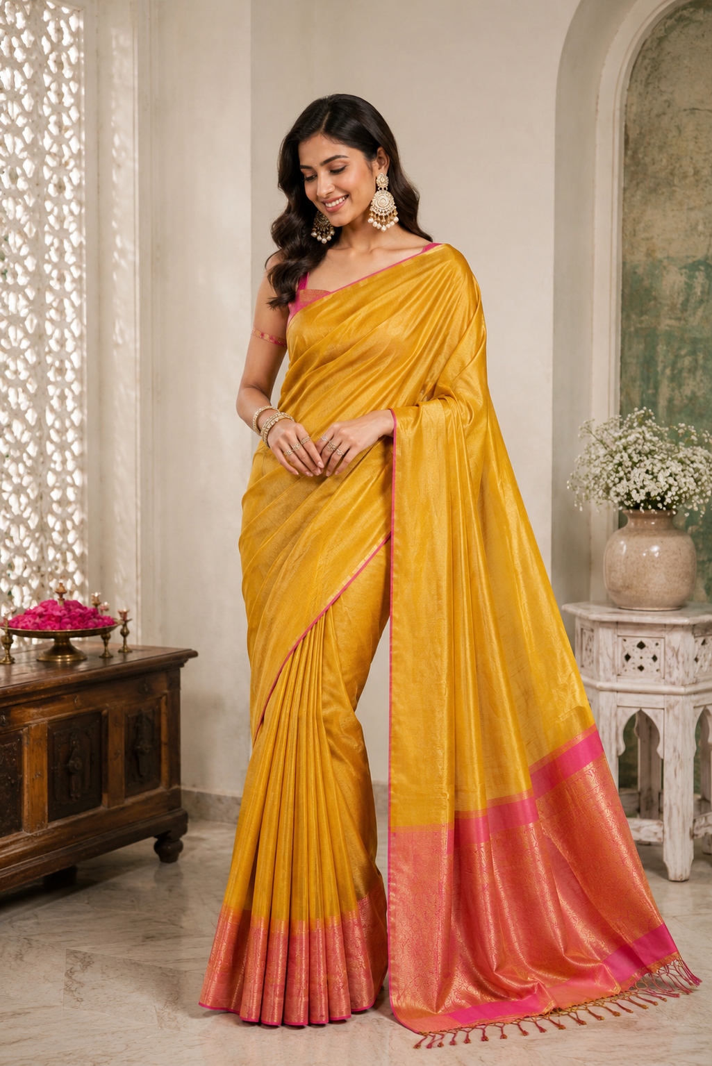Luminous Glow Tissue Silk (D) Ready To Wear Pocket Saree